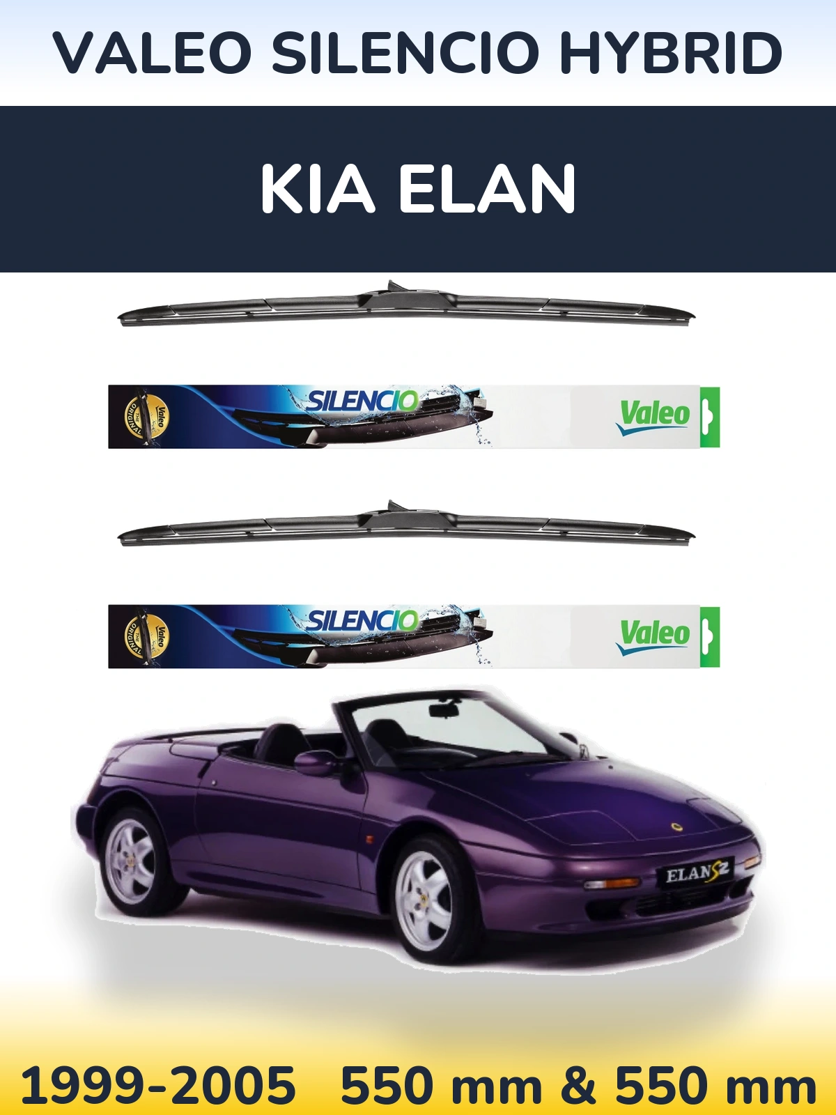 Komplet przednich wycieraczek Valeo Silencio Hybrid 550 & 550 mm do KIA Elan 1999-2005