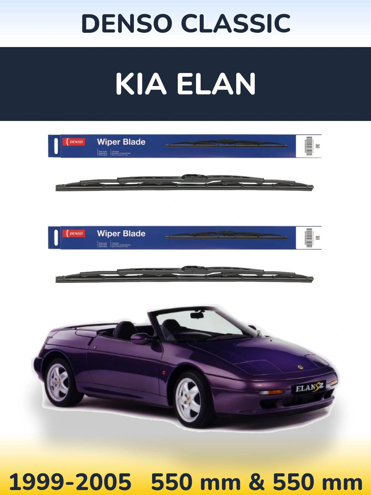 Front wiper blade set Denso Classic 550 & 550 mm for KIA Elan 1999-2005