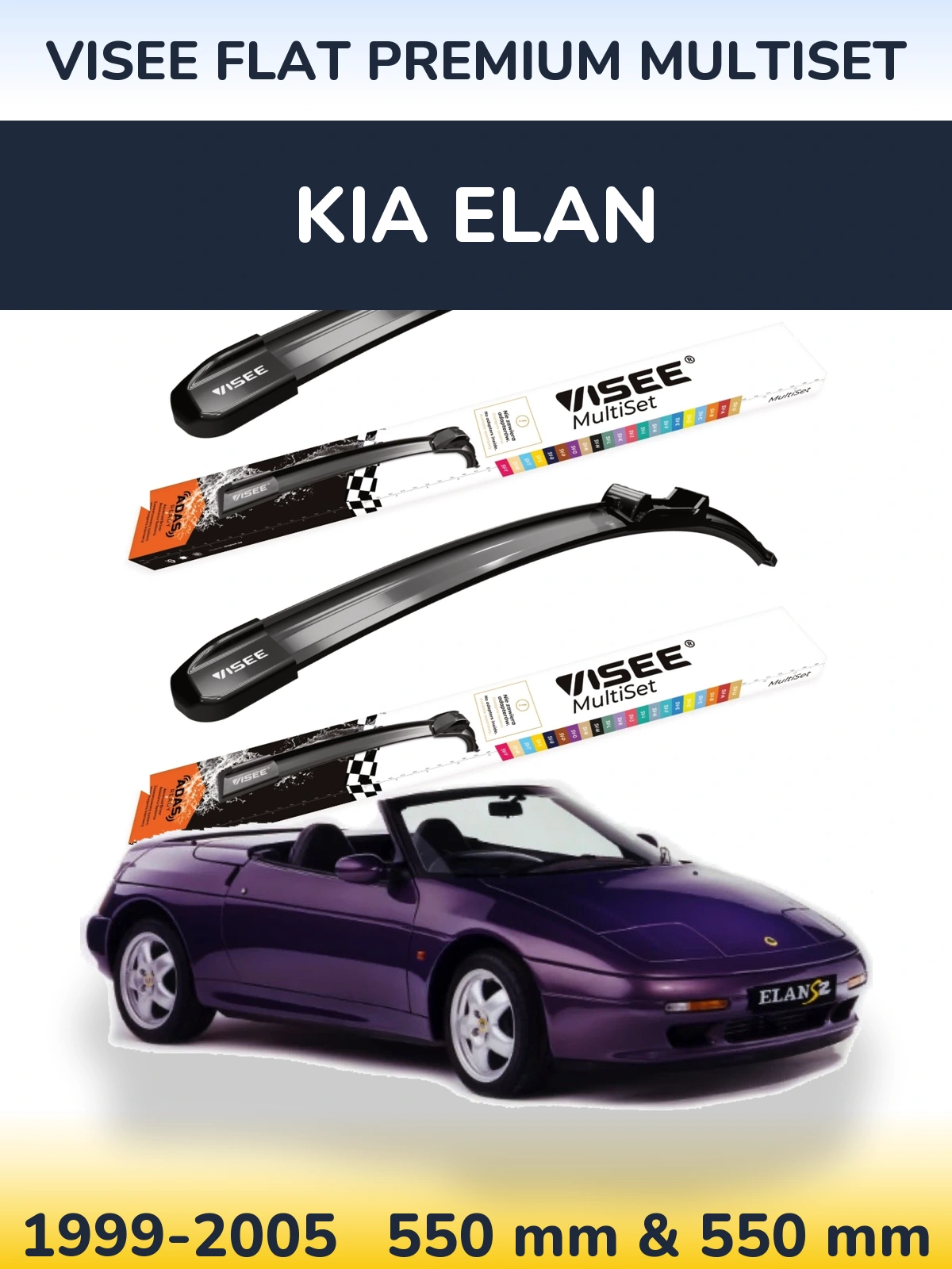 Komplet przednich wycieraczek VISEE FLAT PREMIUM MultiSet 550 & 550 mm do KIA Elan 1999-2005