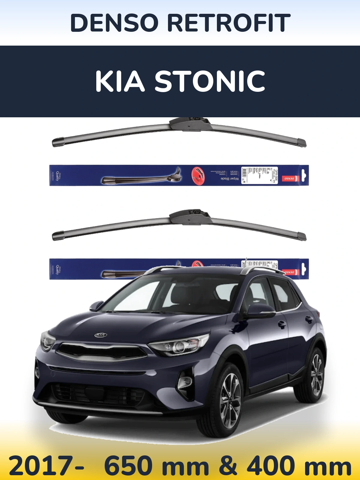 Комплект передних дворников Denso Retrofit 650 & 400 мм для KIA Stonic 2017-2026