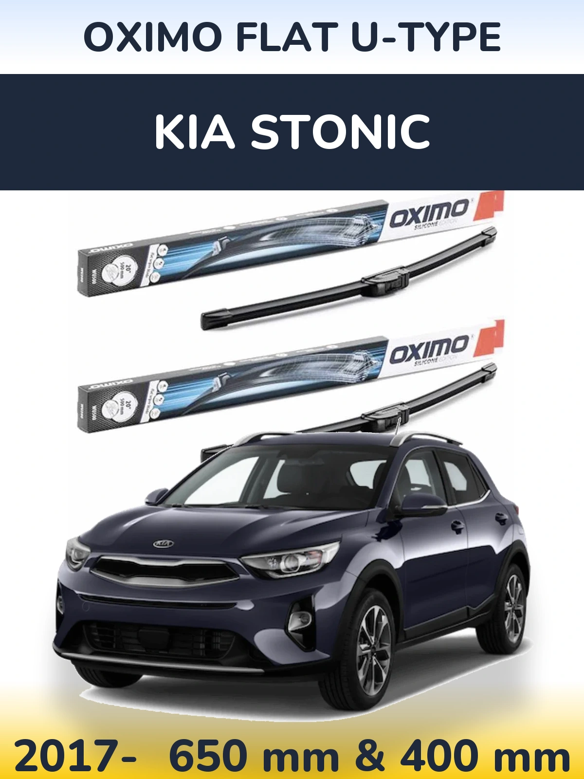 Front wiper blade set Oximo Flat U-type 650 & 400 mm for KIA Stonic 2017-2026