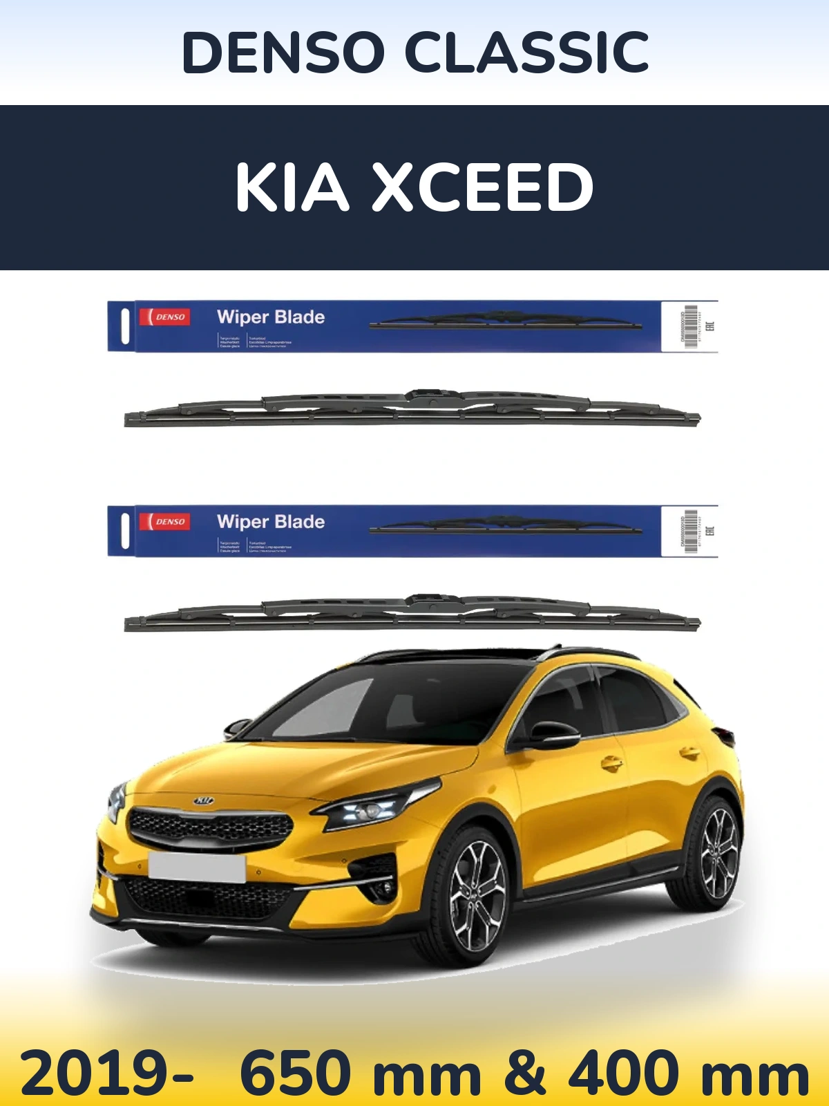 Front wiper blade set Denso Classic 650 & 400 mm for KIA XCeed 2019-2026