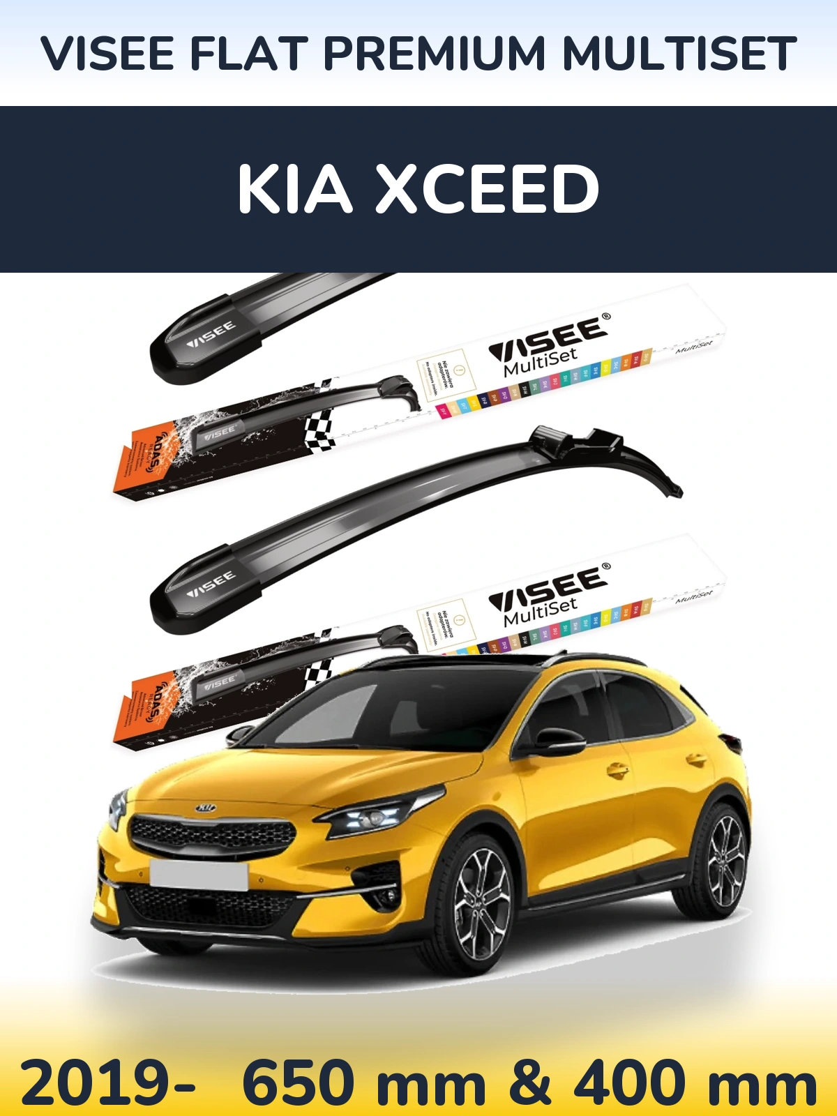 Komplet przednich wycieraczek VISEE FLAT PREMIUM MultiSet 650 & 400 mm do KIA XCeed 2019-2026