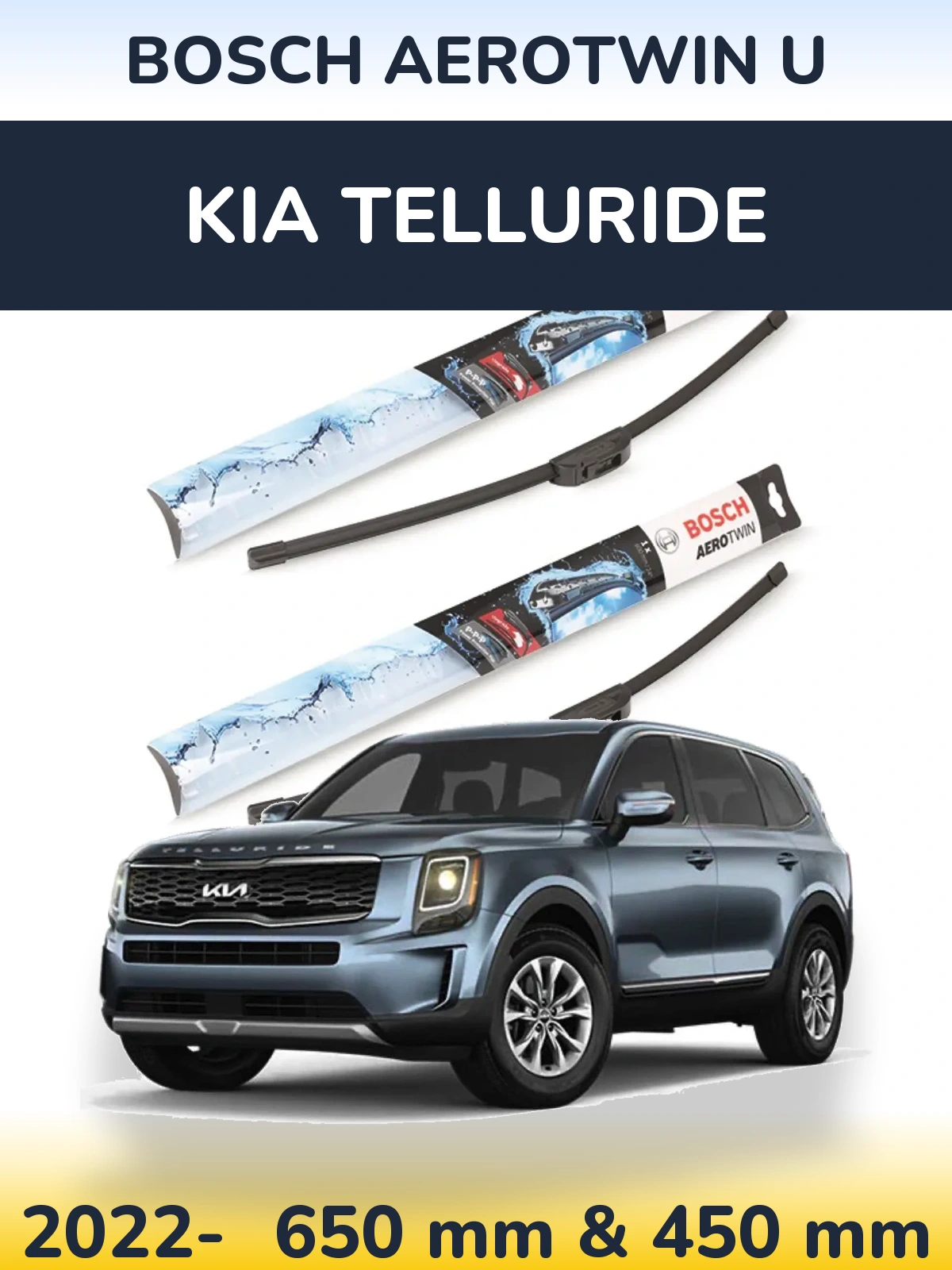 Front wiper blade set BOSCH AeroTwin U 650 & 450 mm for KIA Telluride 2022-2026