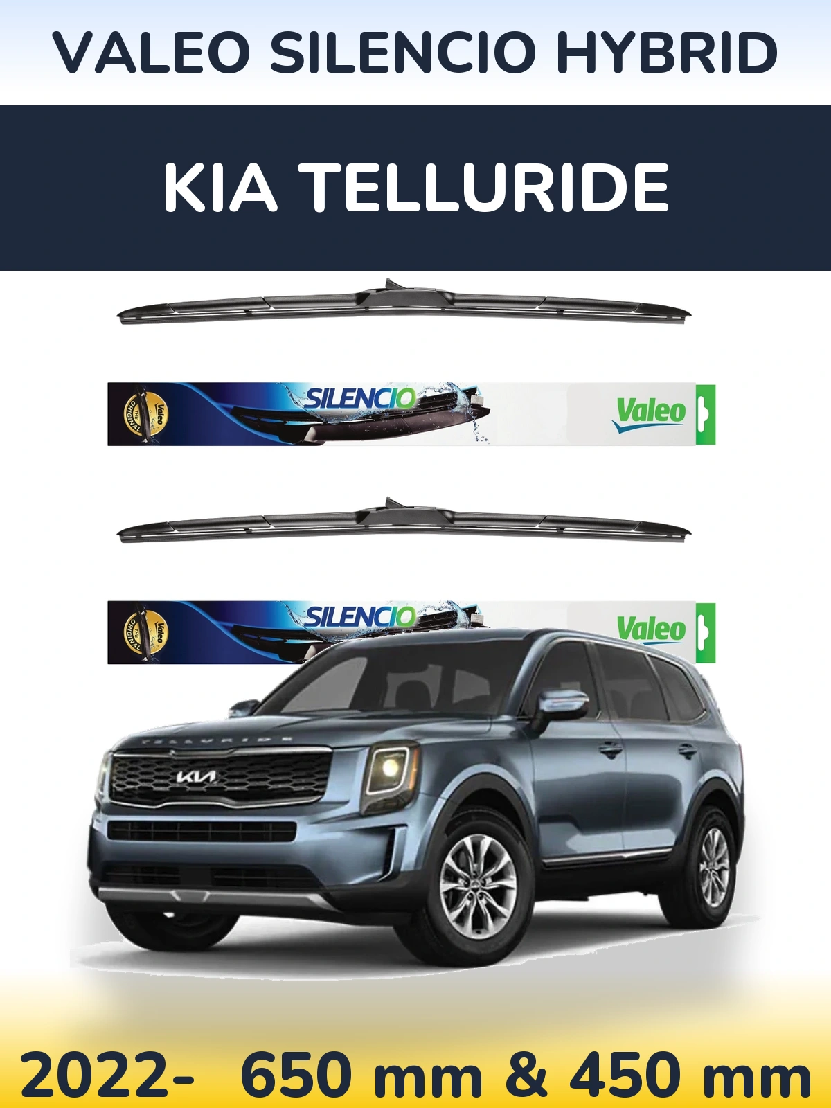 Komplet przednich wycieraczek Valeo Silencio Hybrid 650 & 450 mm do KIA Telluride 2022-2026