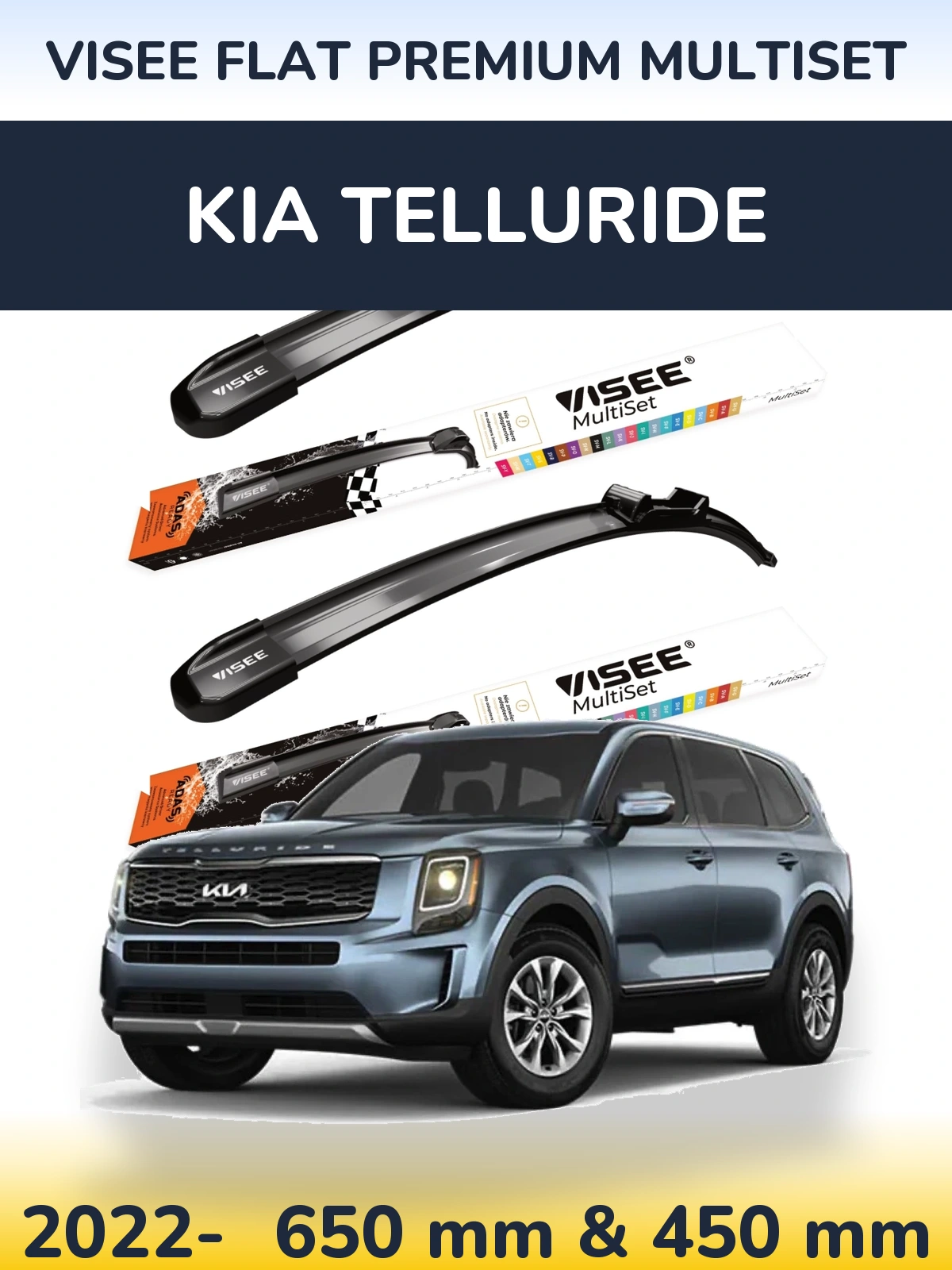 Komplet przednich wycieraczek VISEE FLAT PREMIUM MultiSet 650 & 450 mm do KIA Telluride 2022-2026