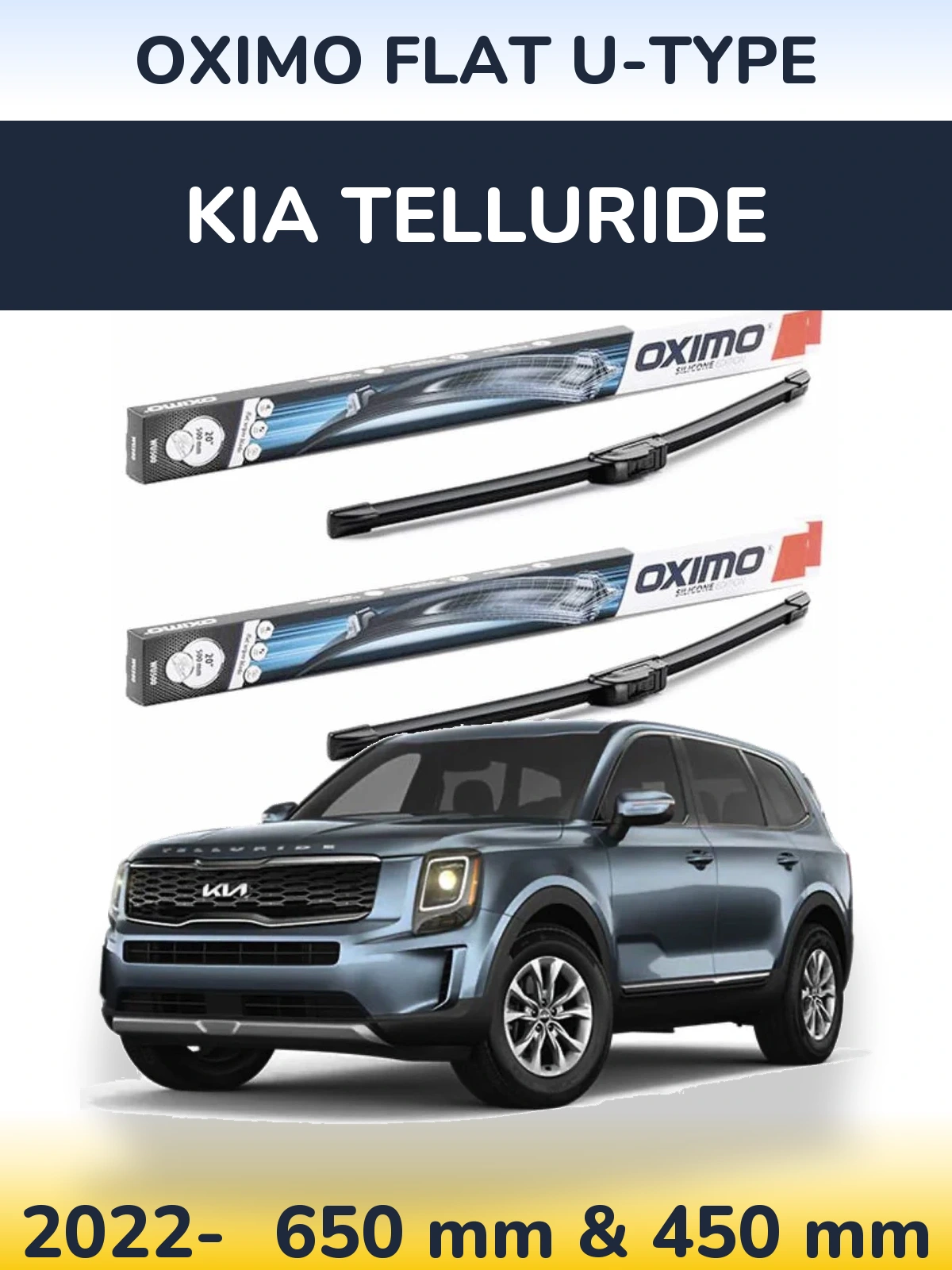 Комплект передніх щіток Oximo Flat U-type 650 & 450 мм для KIA Telluride 2022-2026