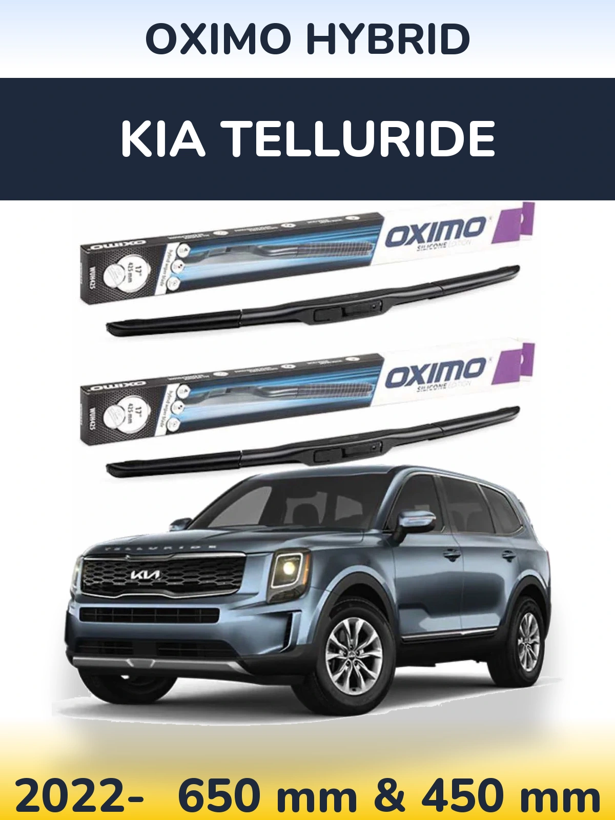 Front wiper blade set Oximo Hybrid 650 & 450 mm for KIA Telluride 2022-2026
