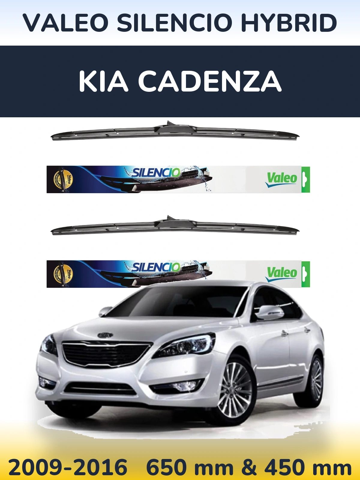 Komplet przednich wycieraczek Valeo Silencio Hybrid 650 & 450 mm do KIA Cadenza 2009-2016