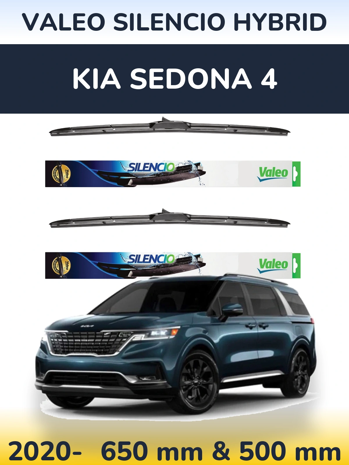 Komplet przednich wycieraczek Valeo Silencio Hybrid 650 & 500 mm do KIA Sedona 4 2020-2026
