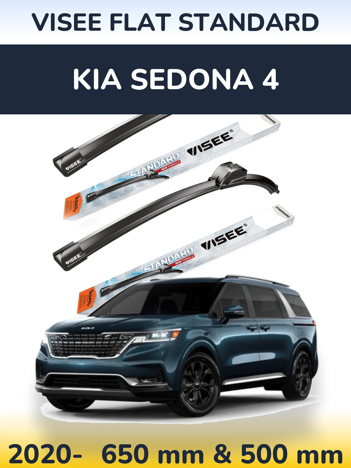 Komplet przednich wycieraczek VISEE FLAT STANDARD 650 & 500 mm do KIA Sedona 4 2020-2026