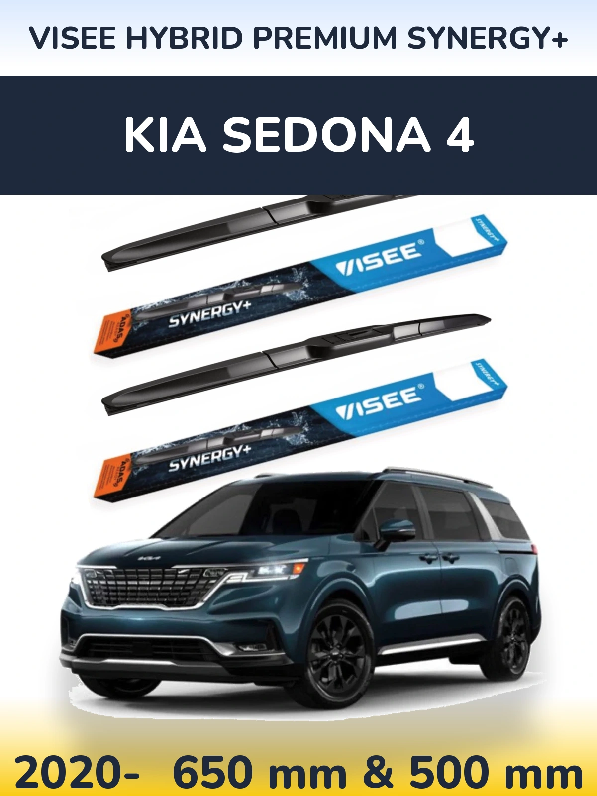Komplet przednich wycieraczek VISEE HYBRID PREMIUM SYNERGY+ 650 & 500 mm do KIA Sedona 4 2020-2026