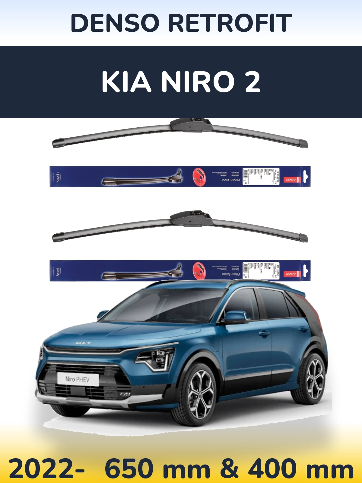 Komplet przednich wycieraczek Denso Retrofit 650 & 400 mm do KIA Niro 2 2022-2026