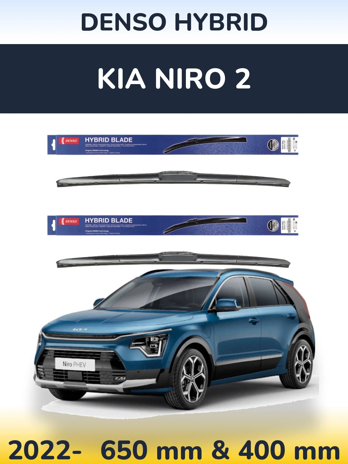 Front wiper blade set Denso Hybrid 650 & 400 mm for KIA Niro 2 2022-2026