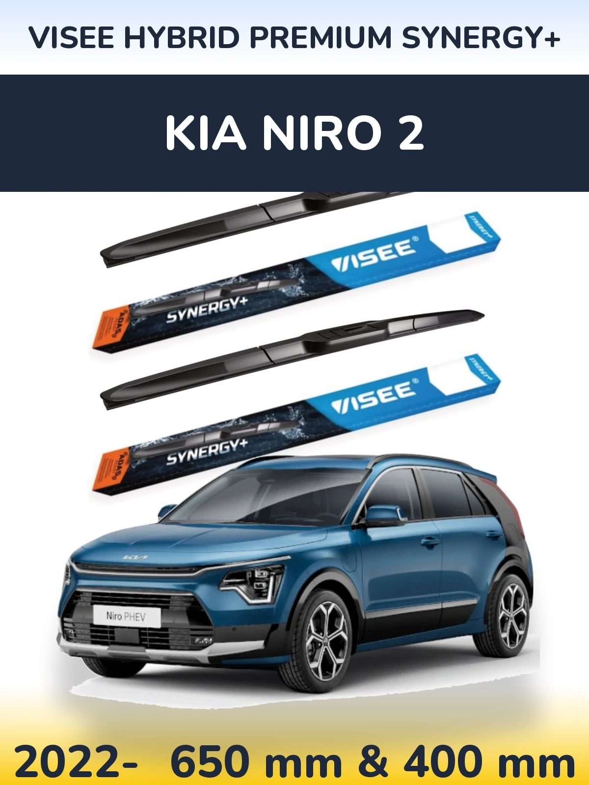 Front wiper blade set VISEE HYBRID PREMIUM SYNERGY+ 650 & 400 mm for KIA Niro 2 2022-2026