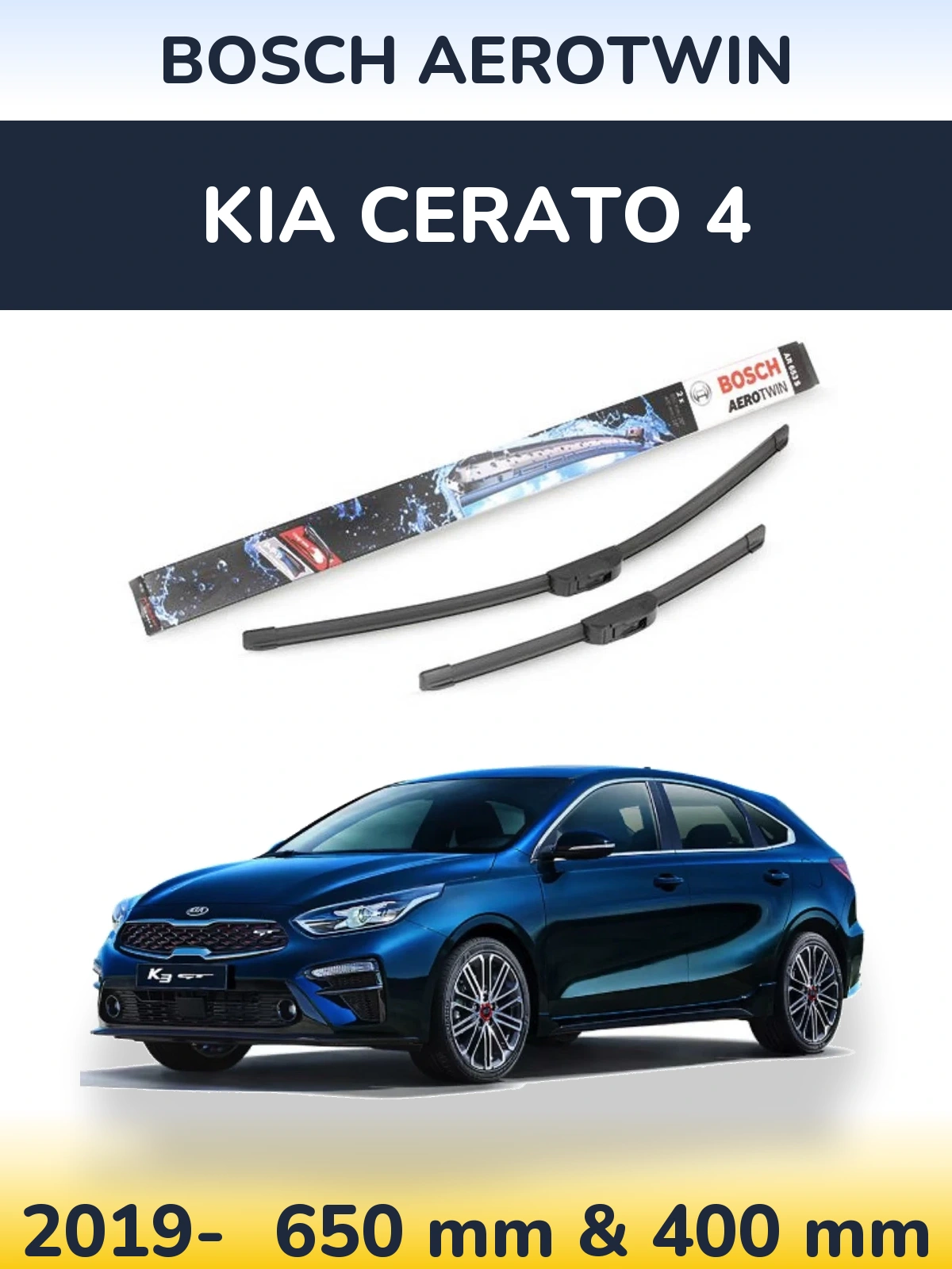 Front wiper blade set BOSCH AeroTwin 650 & 400 mm for KIA Cerato 4 2019-2026