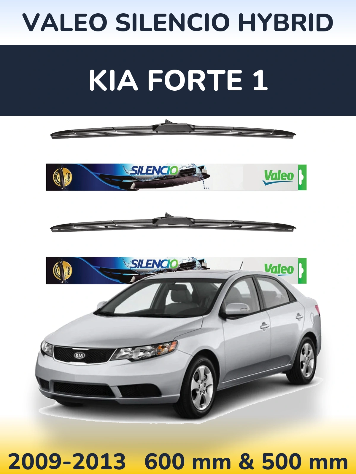 Komplet przednich wycieraczek Valeo Silencio Hybrid 600 & 500 mm do KIA Forte 1 2009-2013