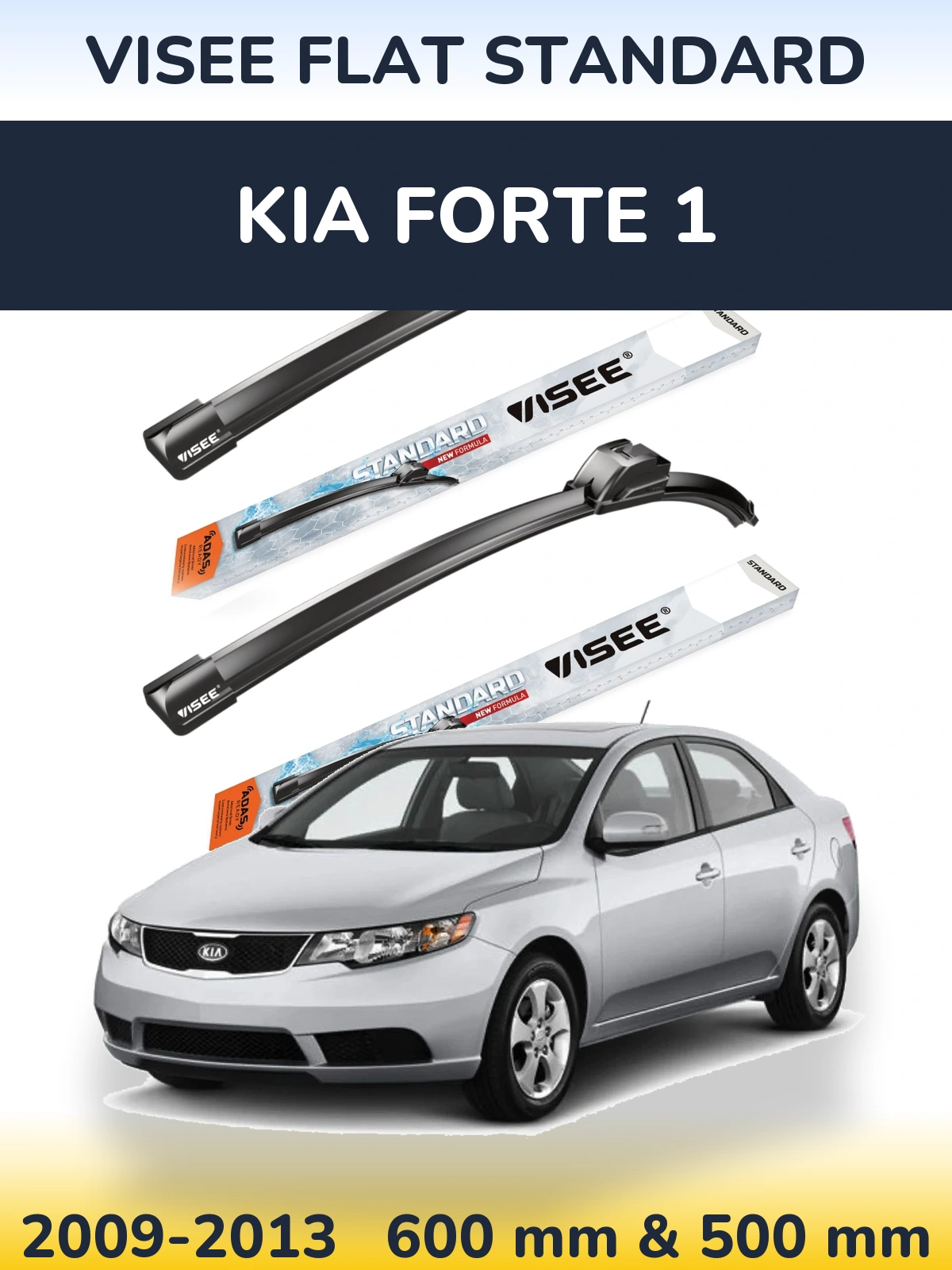 Komplet przednich wycieraczek VISEE FLAT STANDARD 600 & 500 mm do KIA Forte 1 2009-2013