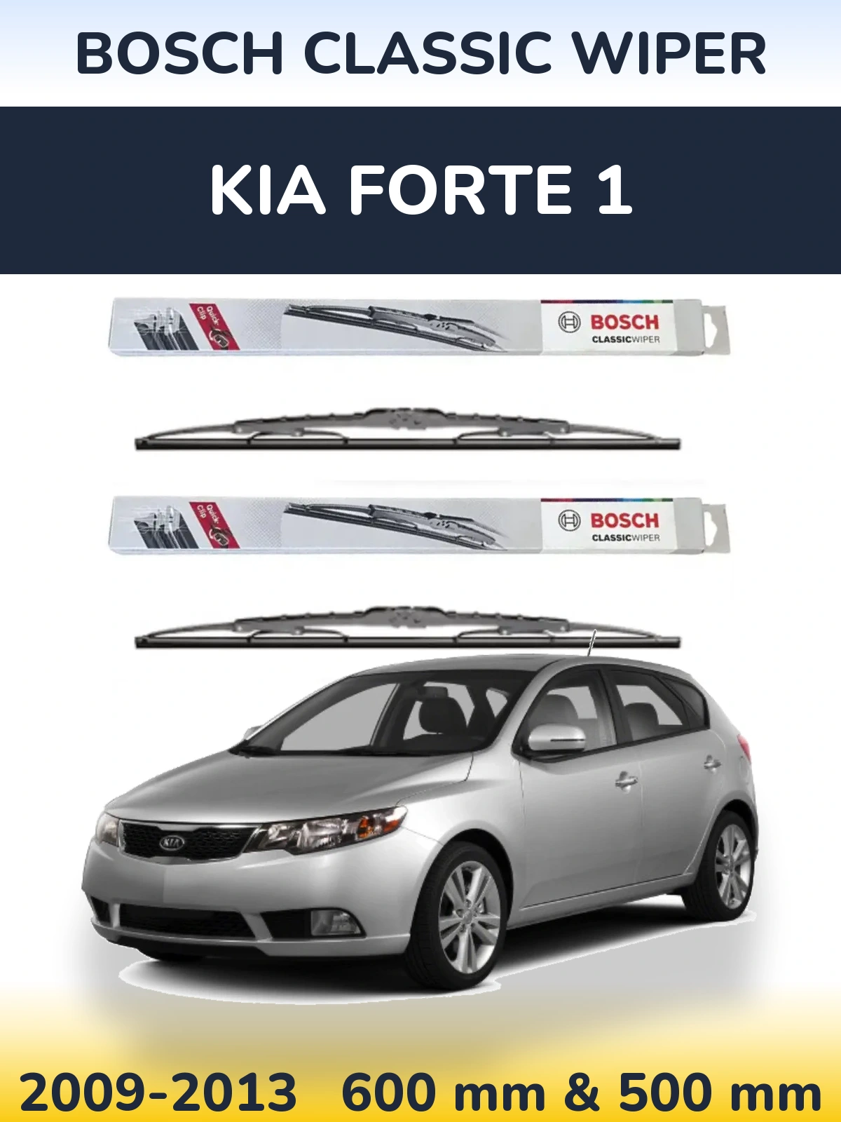 Front wiper blade set BOSCH Classic Wiper 600 & 500 mm for KIA Forte 1 2009-2013