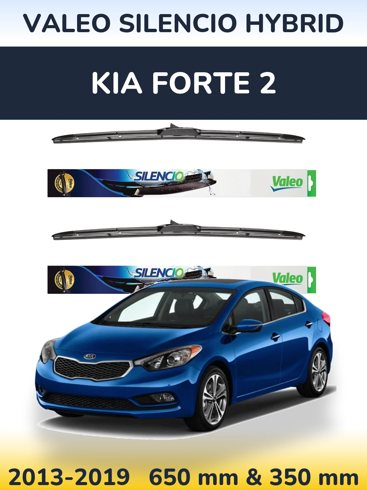 Front wiper blade set Valeo Silencio Hybrid 650 & 350 mm for KIA Forte 2 2013-2019