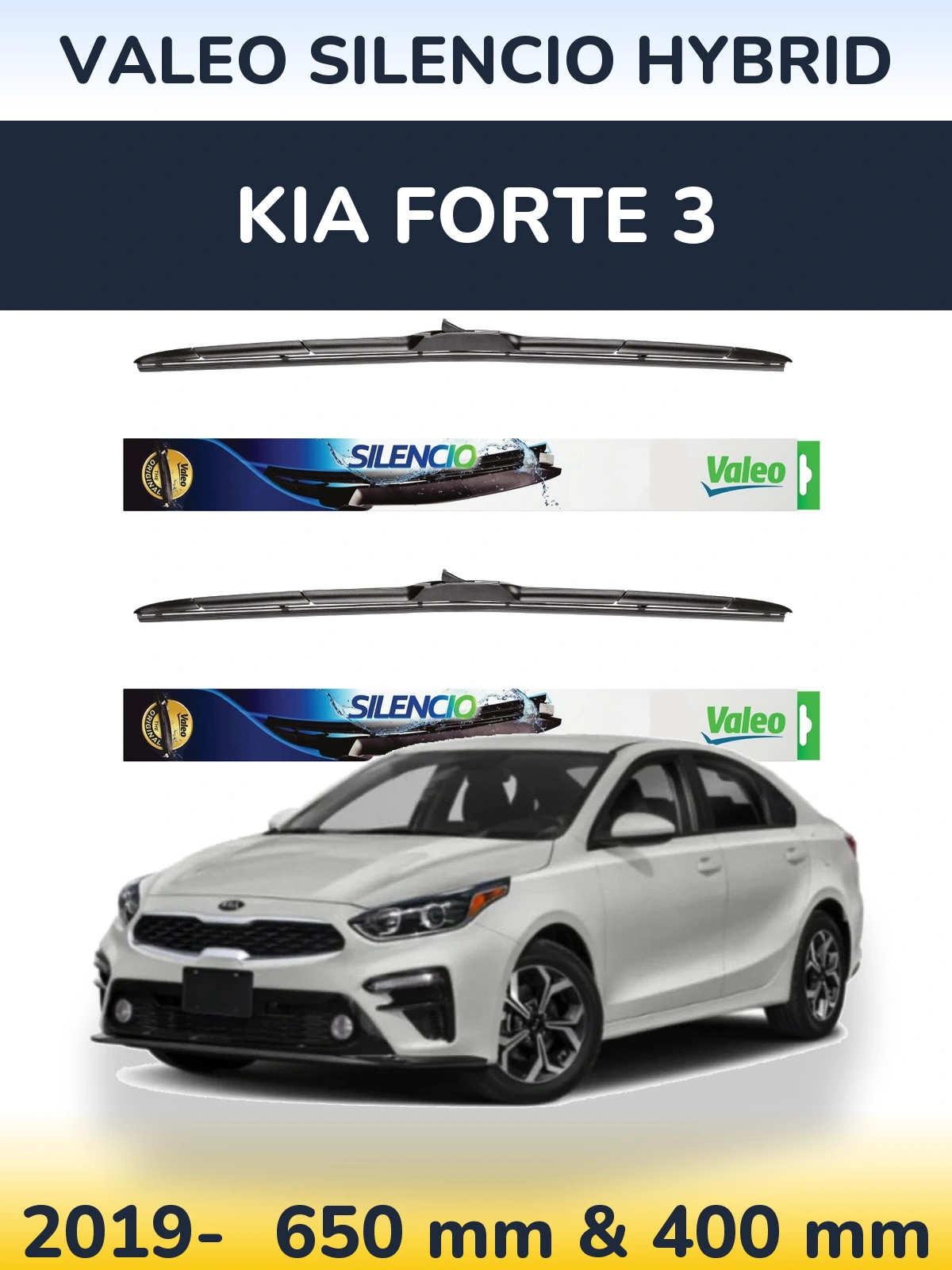 Komplet przednich wycieraczek Valeo Silencio Hybrid 650 & 400 mm do KIA Forte 3 2019-2026