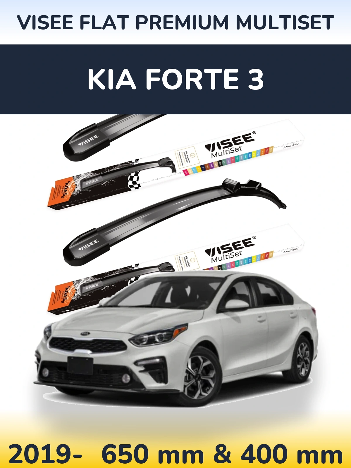 Front wiper blade set VISEE FLAT PREMIUM MultiSet 650 & 400 mm for KIA Forte 3 2019-2026
