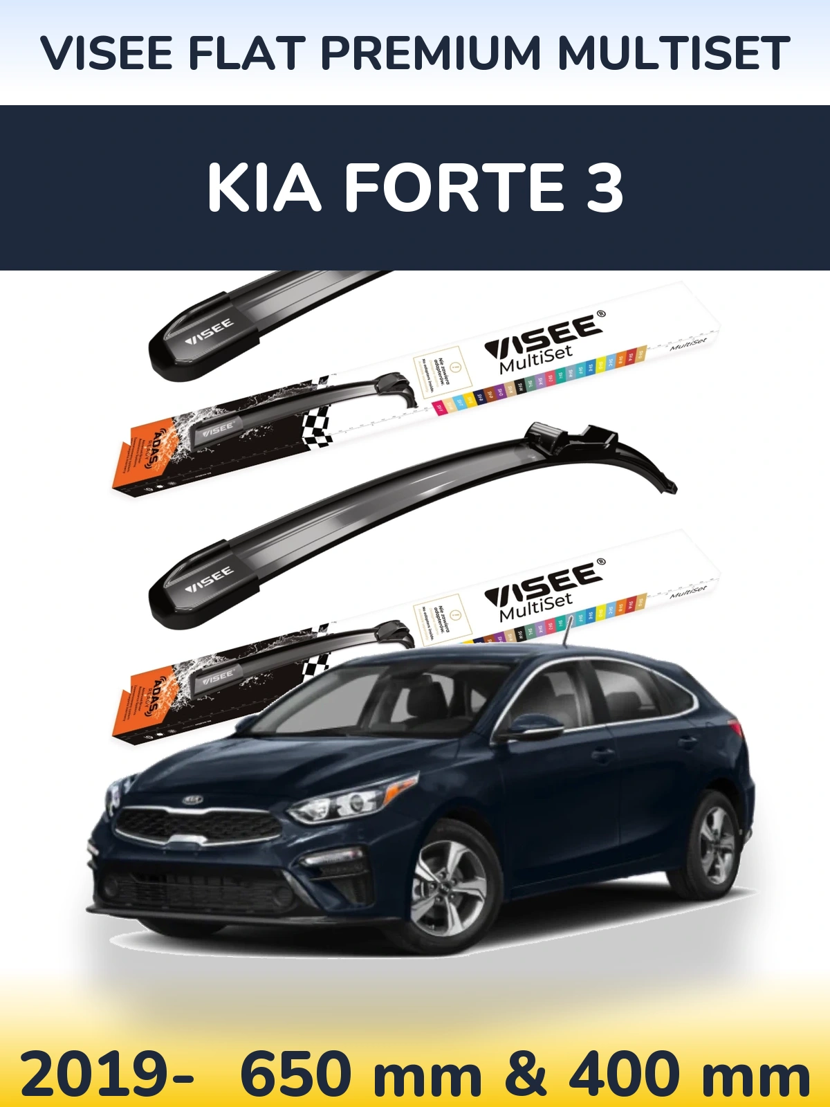 Komplet przednich wycieraczek VISEE FLAT PREMIUM MultiSet 650 & 400 mm do KIA Forte 3 2019-2026