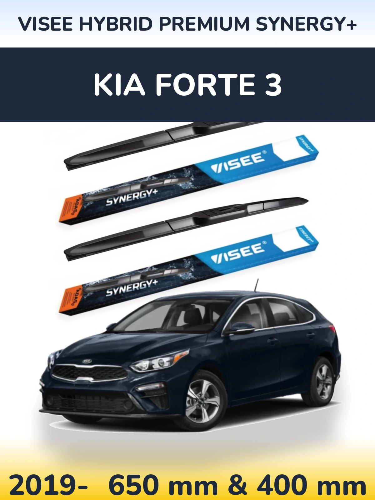 Комплект передних дворников VISEE HYBRID PREMIUM SYNERGY+ 650 & 400 мм для KIA Forte 3 2019-2026