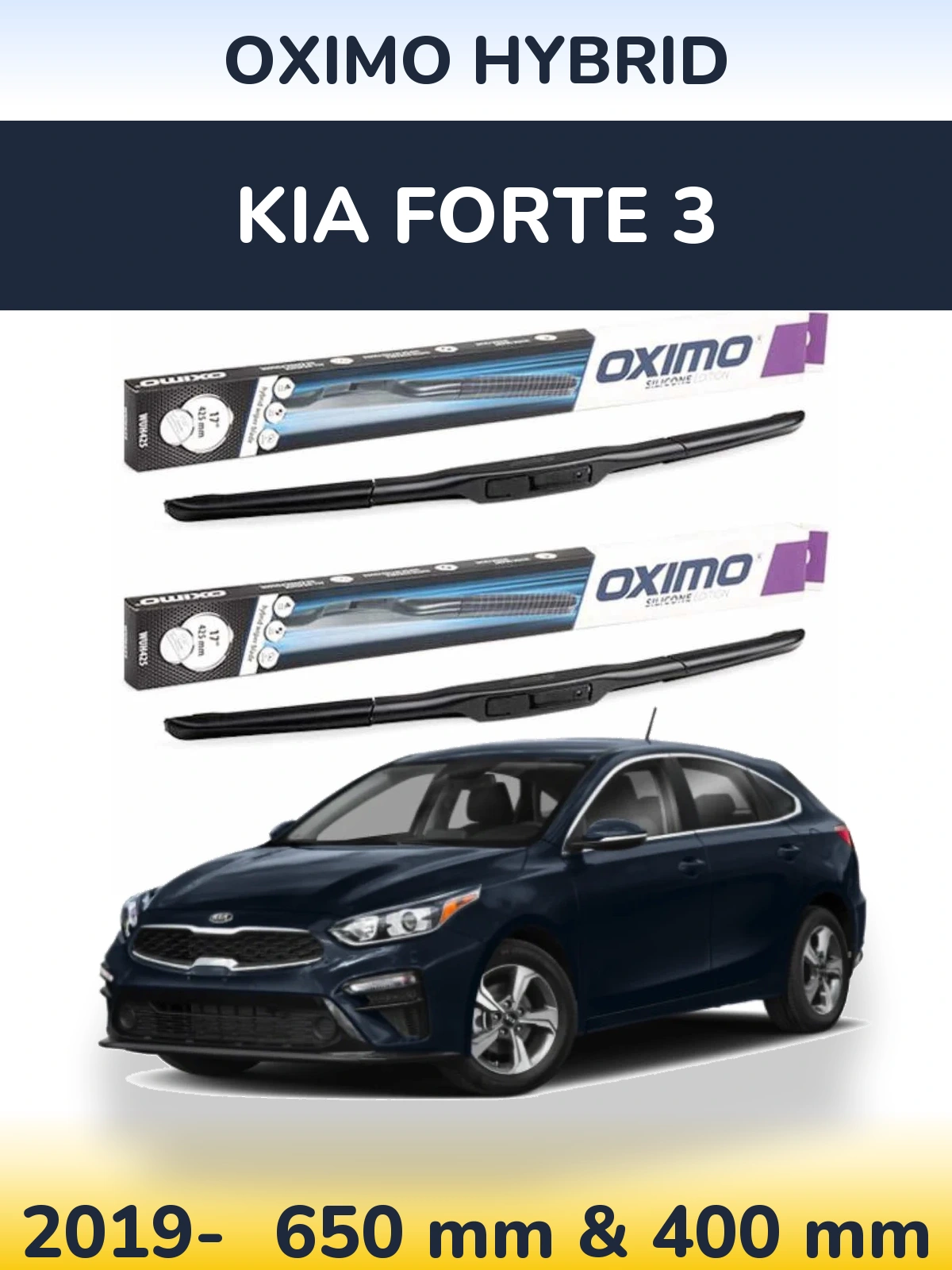 Front wiper blade set Oximo Hybrid 650 & 400 mm for KIA Forte 3 2019-2026