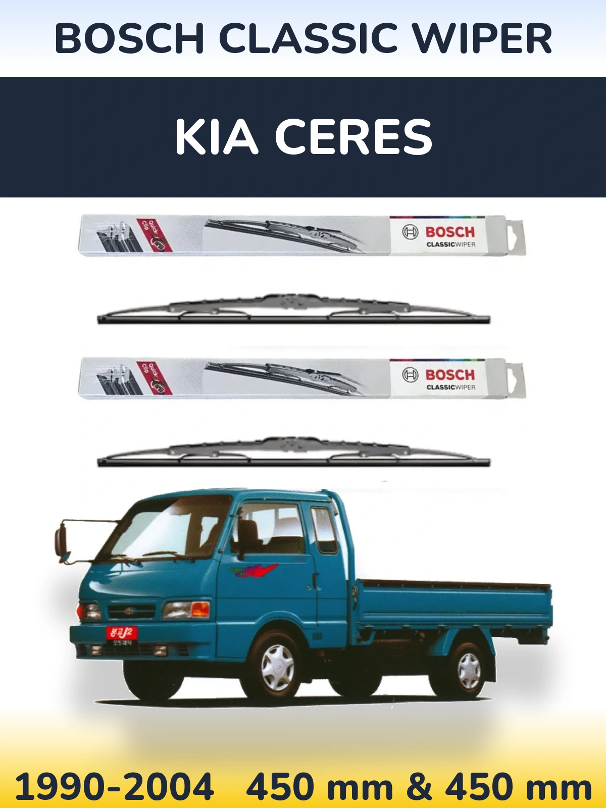 Front wiper blade set BOSCH Classic Wiper 450 & 450 mm for KIA Ceres 1990-2004