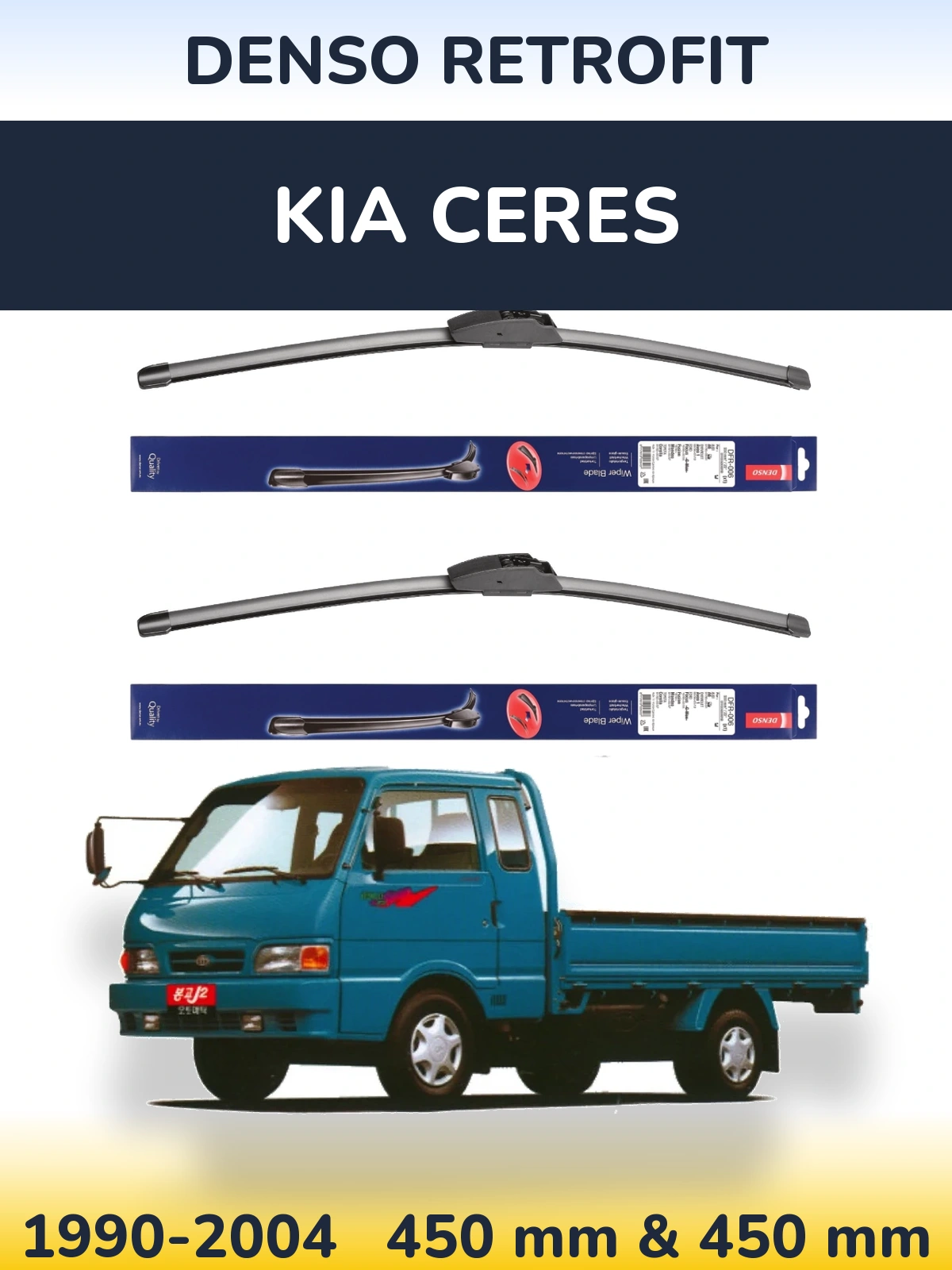 Front wiper blade set Denso Retrofit 450 & 450 mm for KIA Ceres 1990-2004