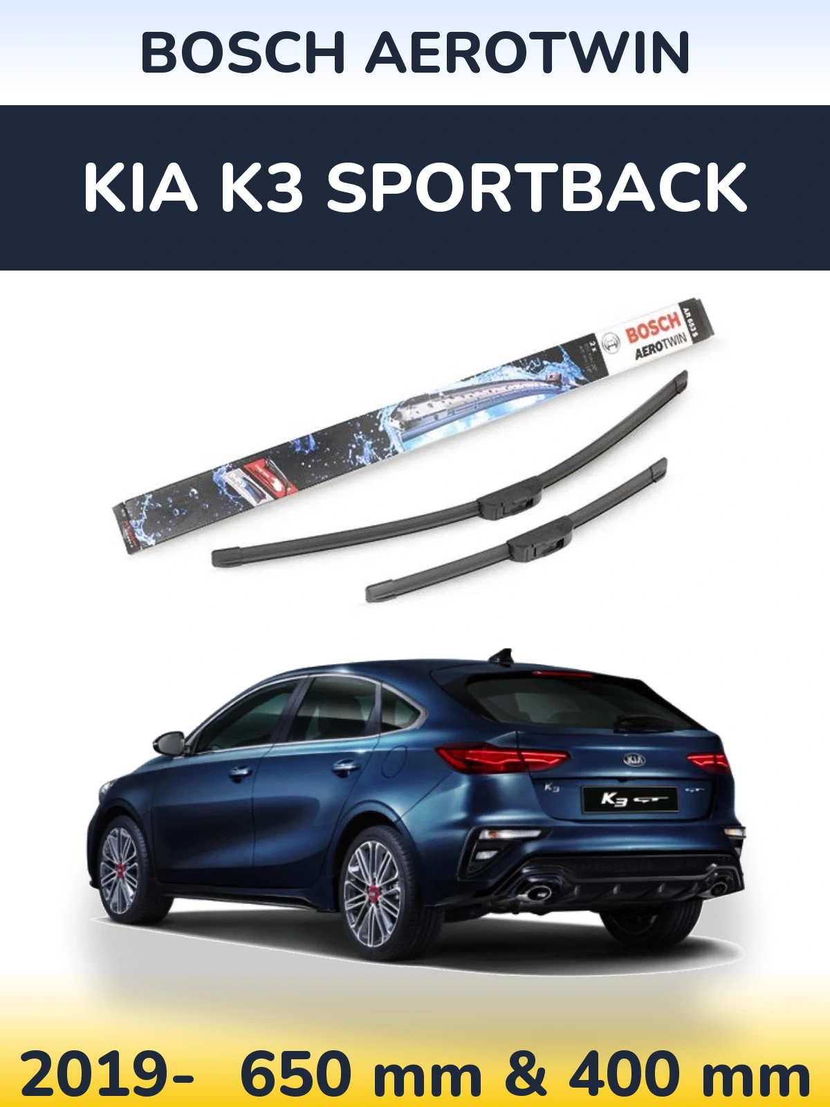 Front wiper blade set BOSCH AeroTwin 650 & 400 mm for KIA K3 Sportback 2019-2026