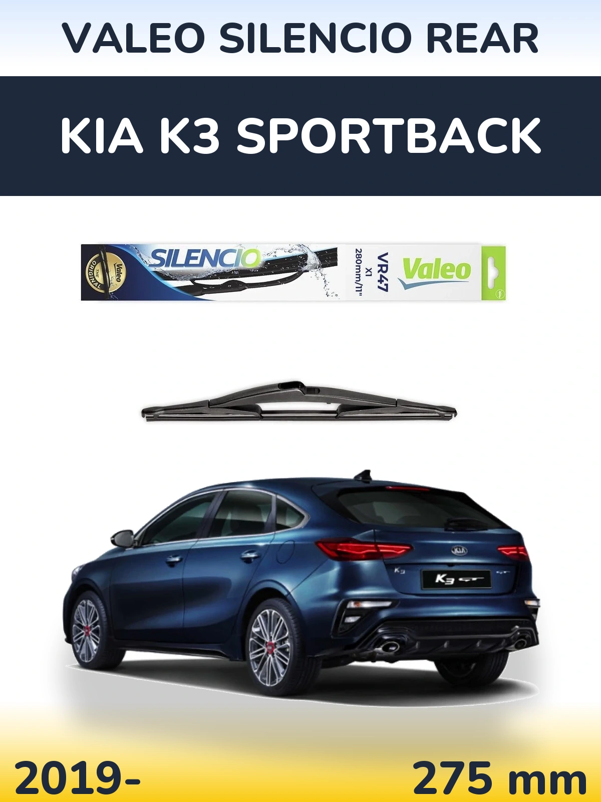 Rear wiper blade Valeo Silencio Rear 280 mm for KIA K3 Sportback 2019-2026