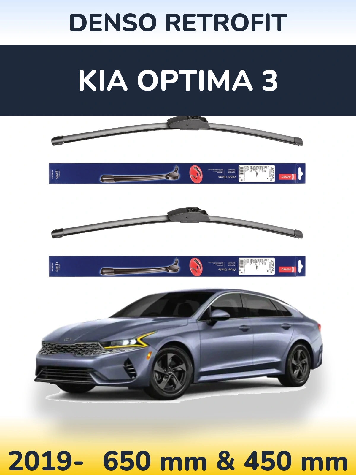 Front wiper blade set Denso Retrofit 650 & 450 mm for KIA Optima 3 2019-2026