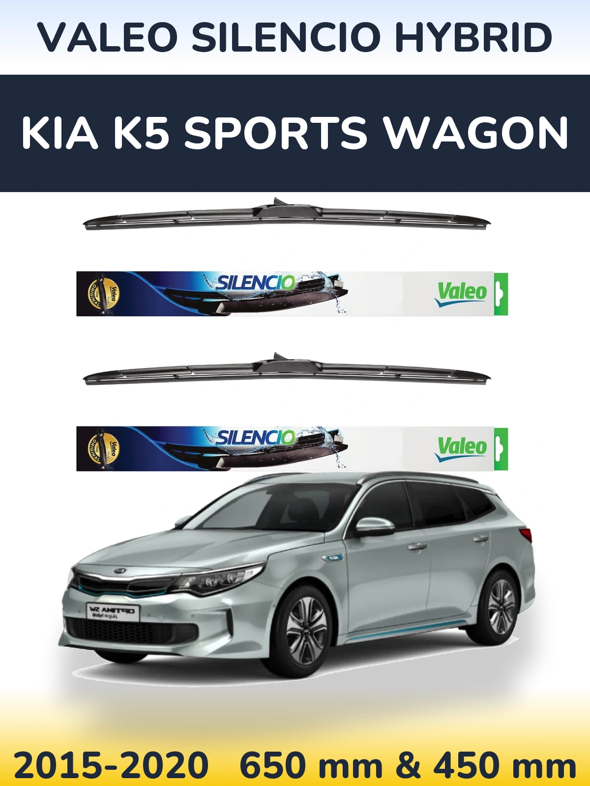 Komplet przednich wycieraczek Valeo Silencio Hybrid 650 & 450 mm do KIA K5 Sports Wagon 2015-2020