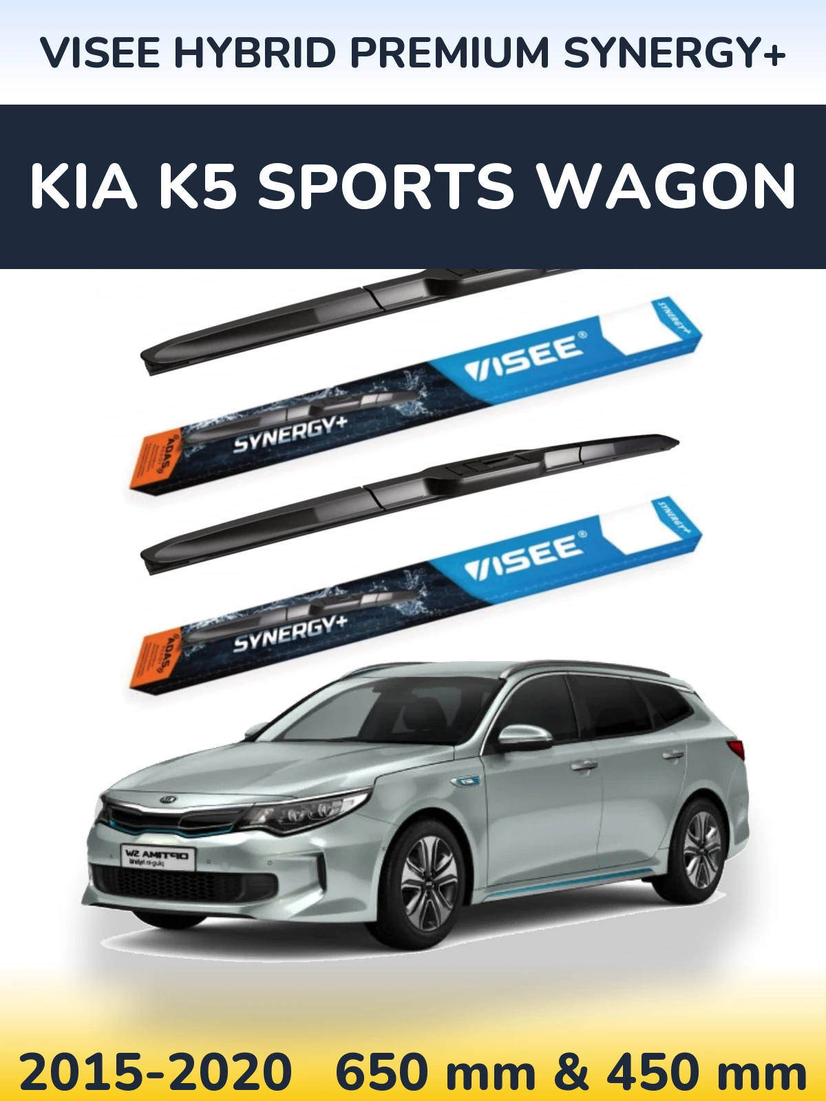 Front wiper blade set VISEE HYBRID PREMIUM SYNERGY+ 650 & 450 mm for KIA K5 Sports Wagon 2015-2020
