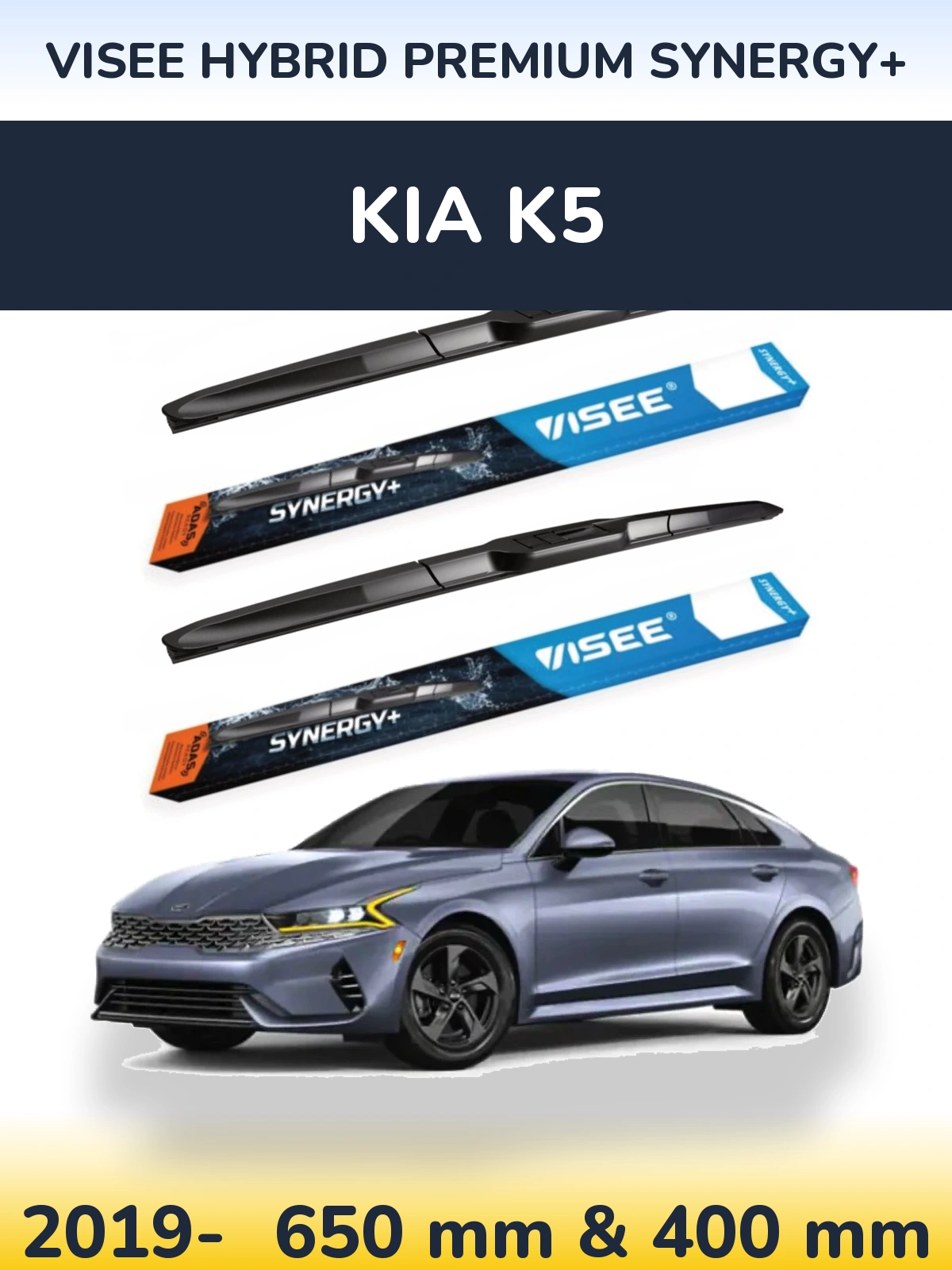 Komplet przednich wycieraczek VISEE HYBRID PREMIUM SYNERGY+ 650 & 400 mm do KIA K5 2019-2026