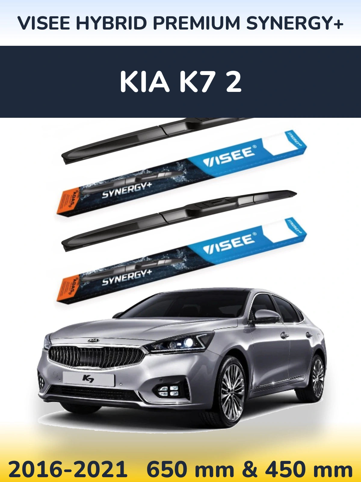 Komplet przednich wycieraczek VISEE HYBRID PREMIUM SYNERGY+ 650 & 450 mm do KIA K7 2 2016-2021