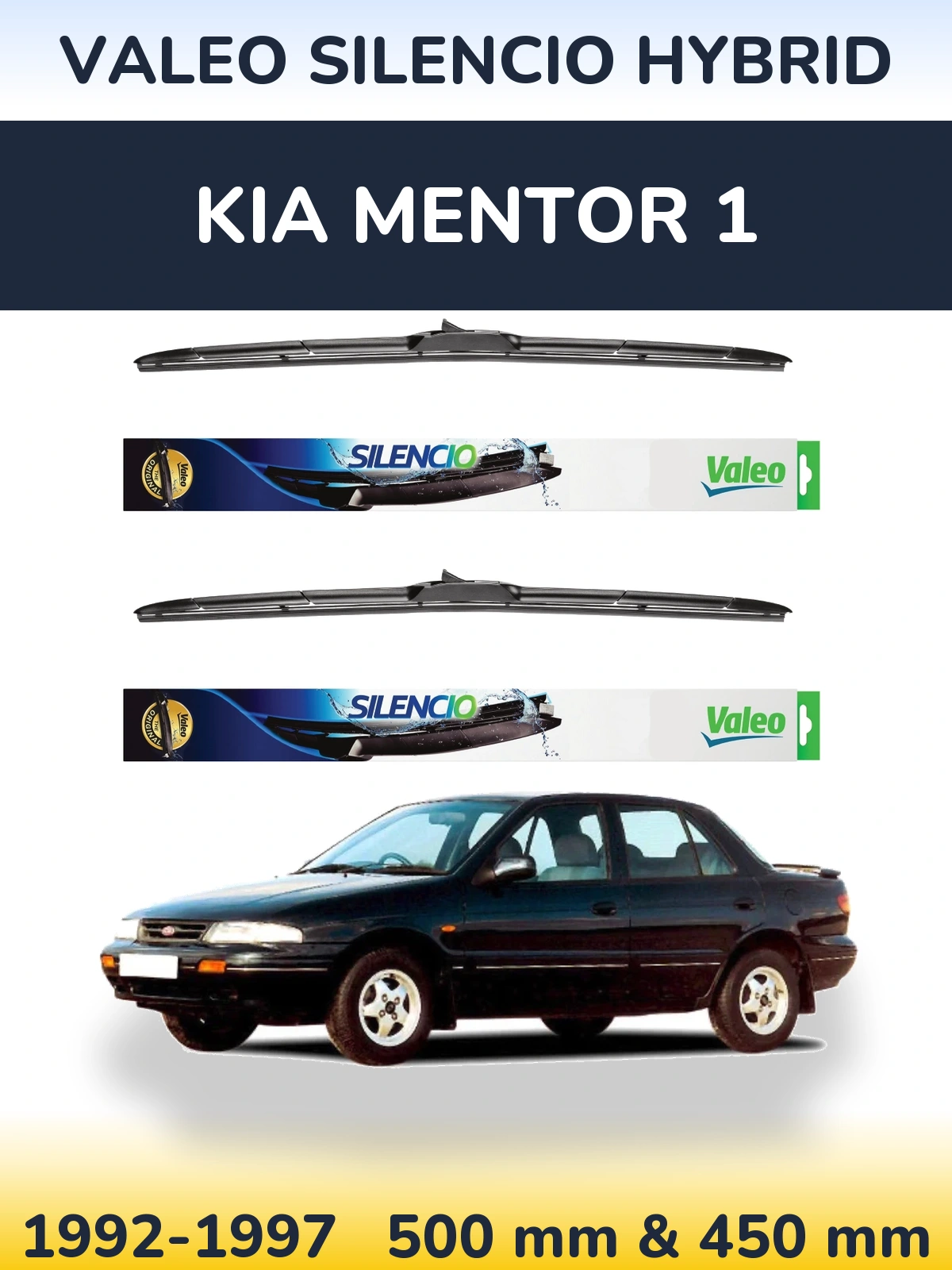 Komplet przednich wycieraczek Valeo Silencio Hybrid 500 & 450 mm do KIA Mentor 1 1992-1997