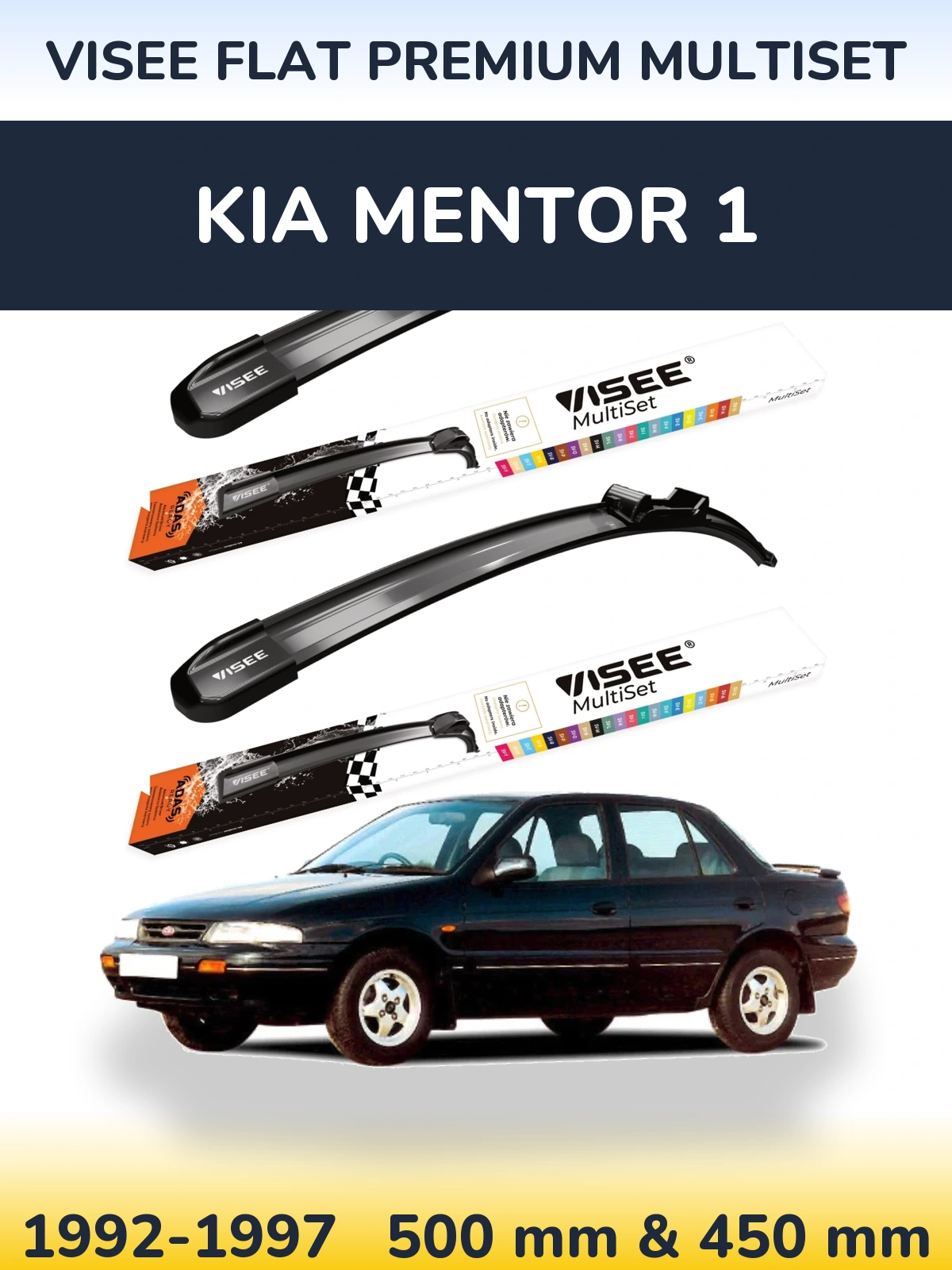 Front wiper blade set VISEE FLAT PREMIUM MultiSet 500 & 450 mm for KIA Mentor 1 1992-1997