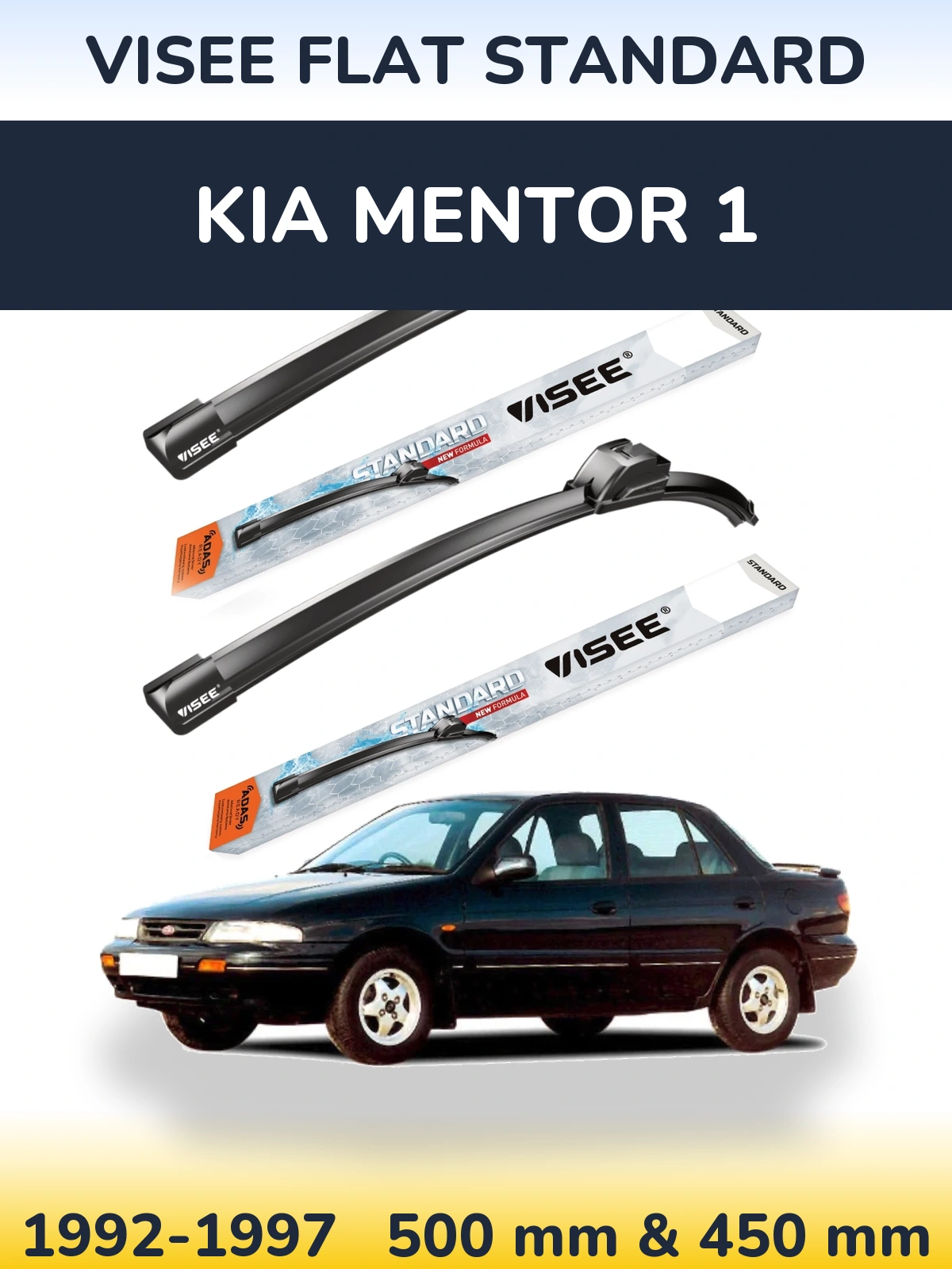 Front wiper blade set VISEE FLAT STANDARD 500 & 450 mm for KIA Mentor 1 1992-1997