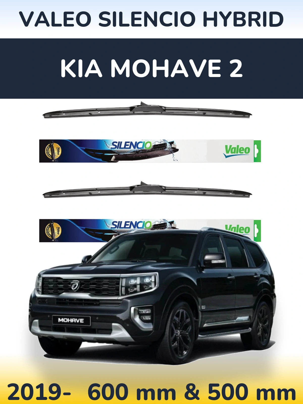 Komplet przednich wycieraczek Valeo Silencio Hybrid 600 & 500 mm do KIA Mohave 2 2019-2026