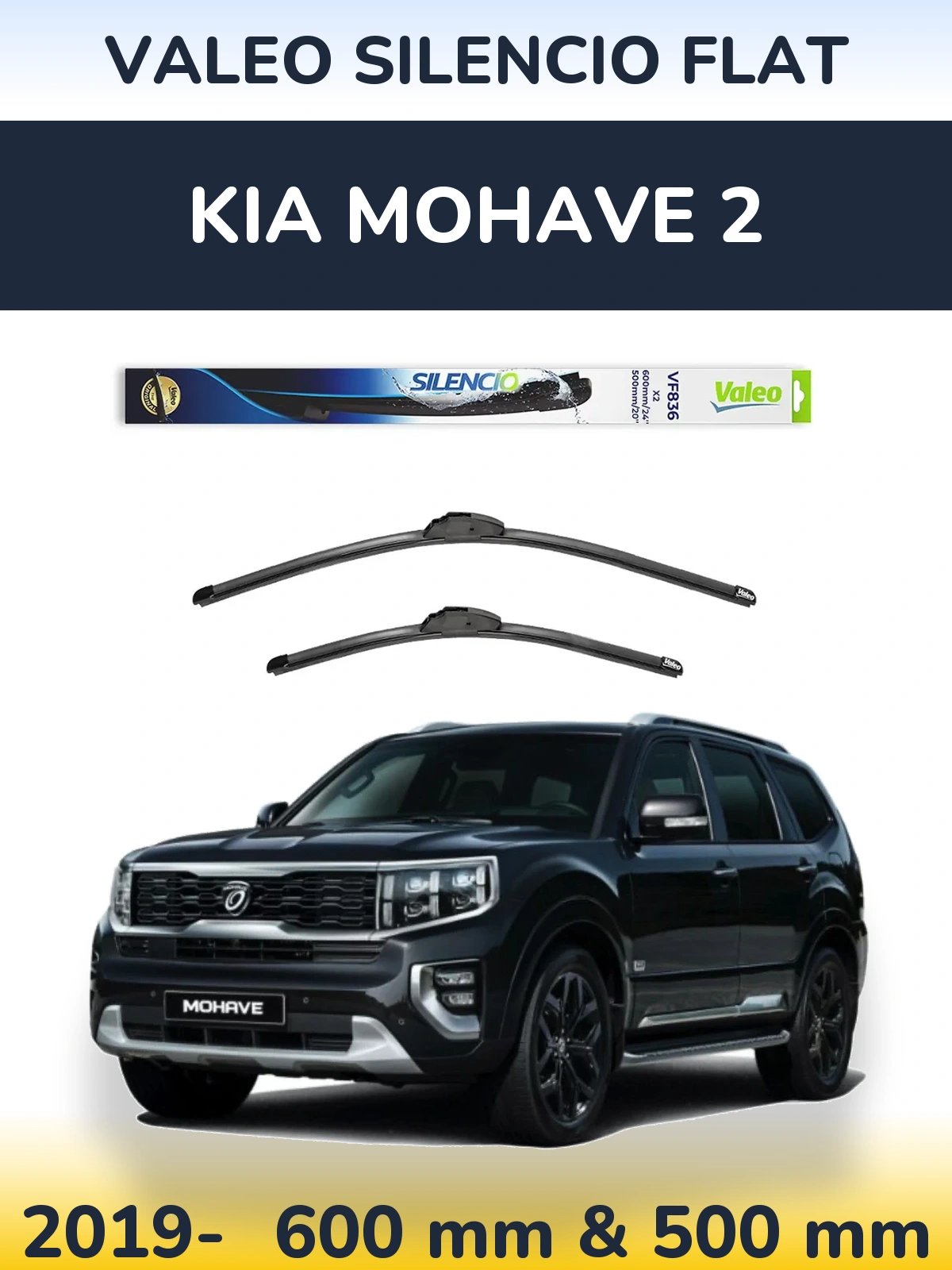 Front wiper blade set Valeo Silencio Flat 600 & 500 mm for KIA Mohave 2 2019-2026