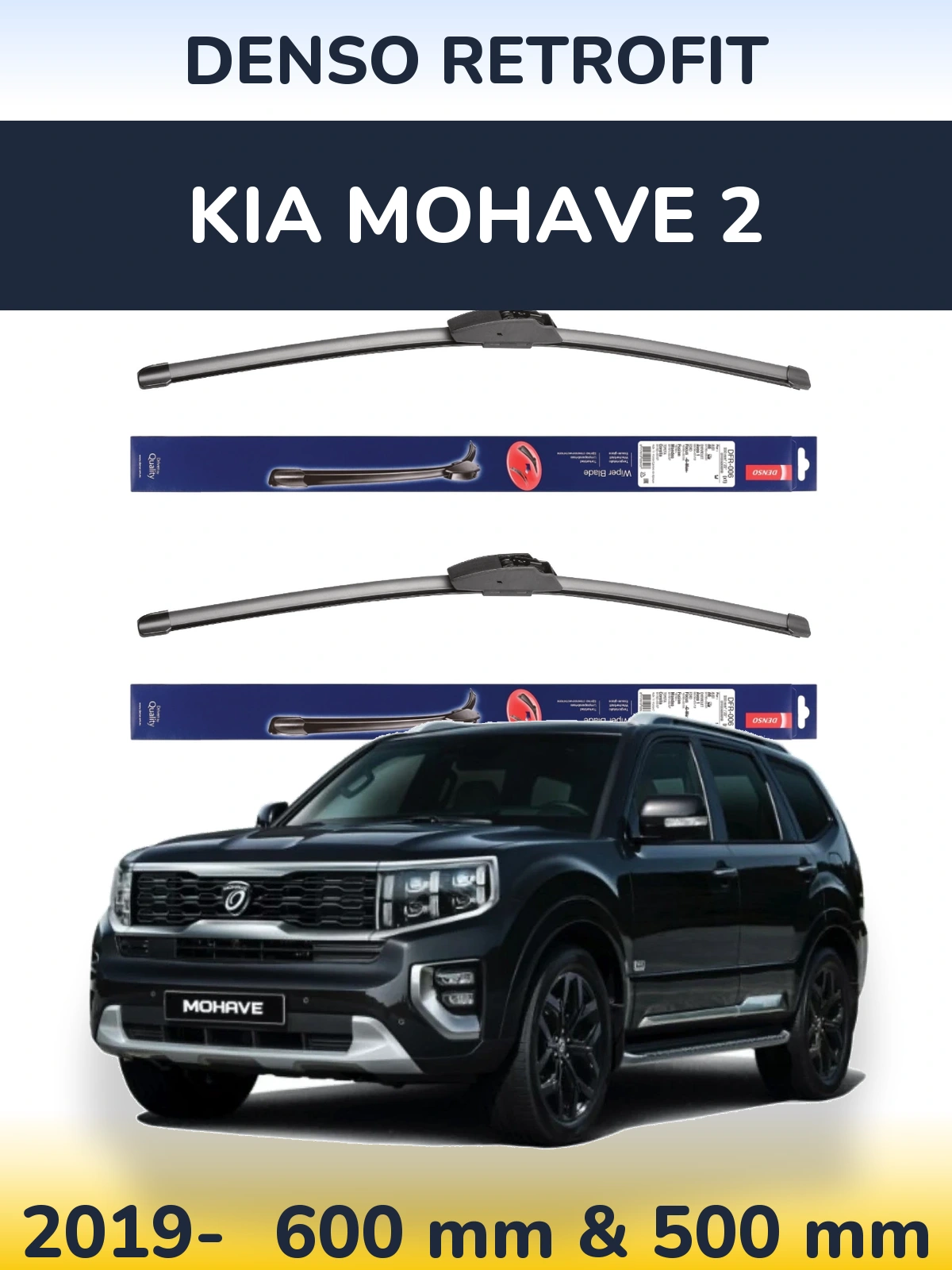 Front wiper blade set Denso Retrofit 600 & 500 mm for KIA Mohave 2 2019-2026