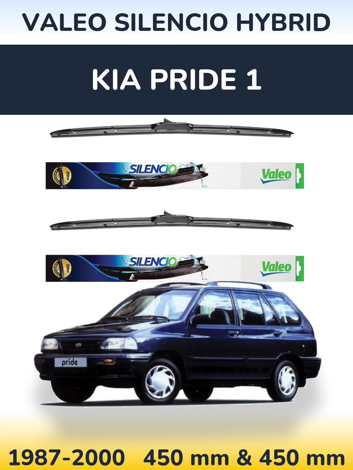 Komplet przednich wycieraczek Valeo Silencio Hybrid 450 & 450 mm do KIA Pride 1 1987-2000