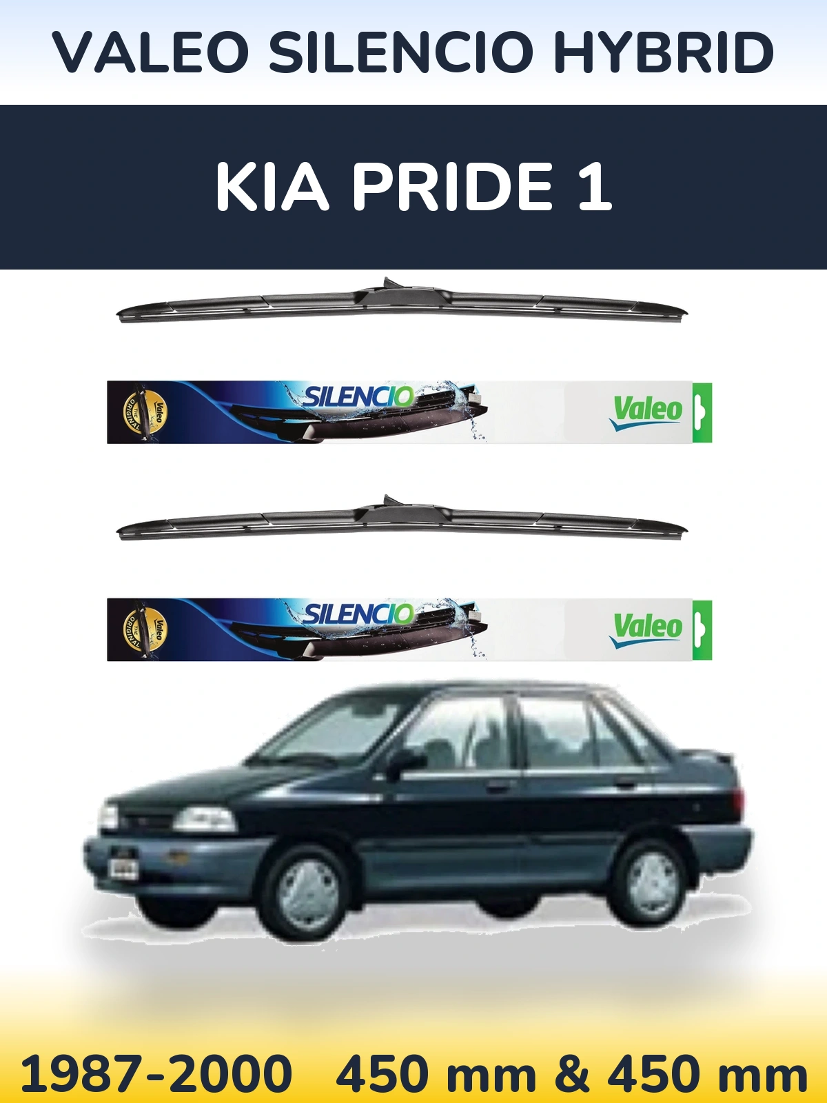 Комплект передних дворников Valeo Silencio Hybrid 450 & 450 мм для KIA Pride 1 1987-2000