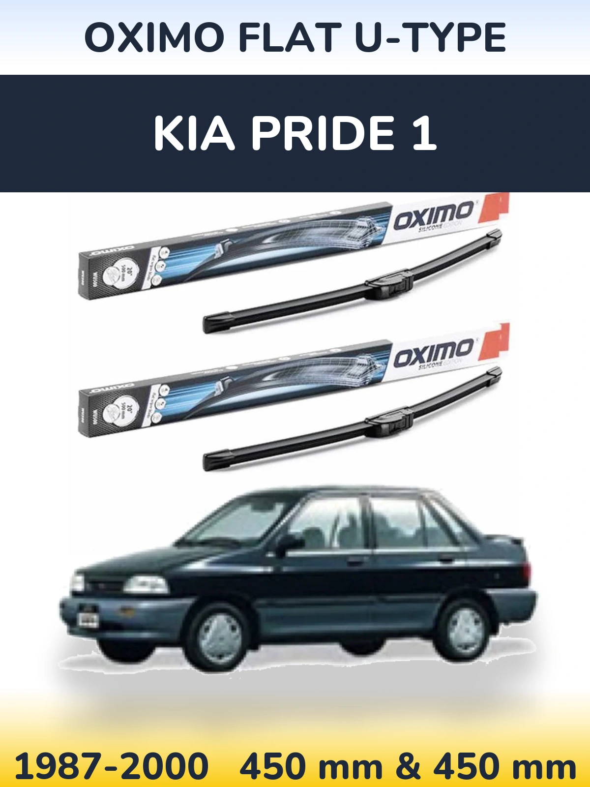 Комплект передних дворников Oximo Flat U-type 450 & 450 мм для KIA Pride 1 1987-2000