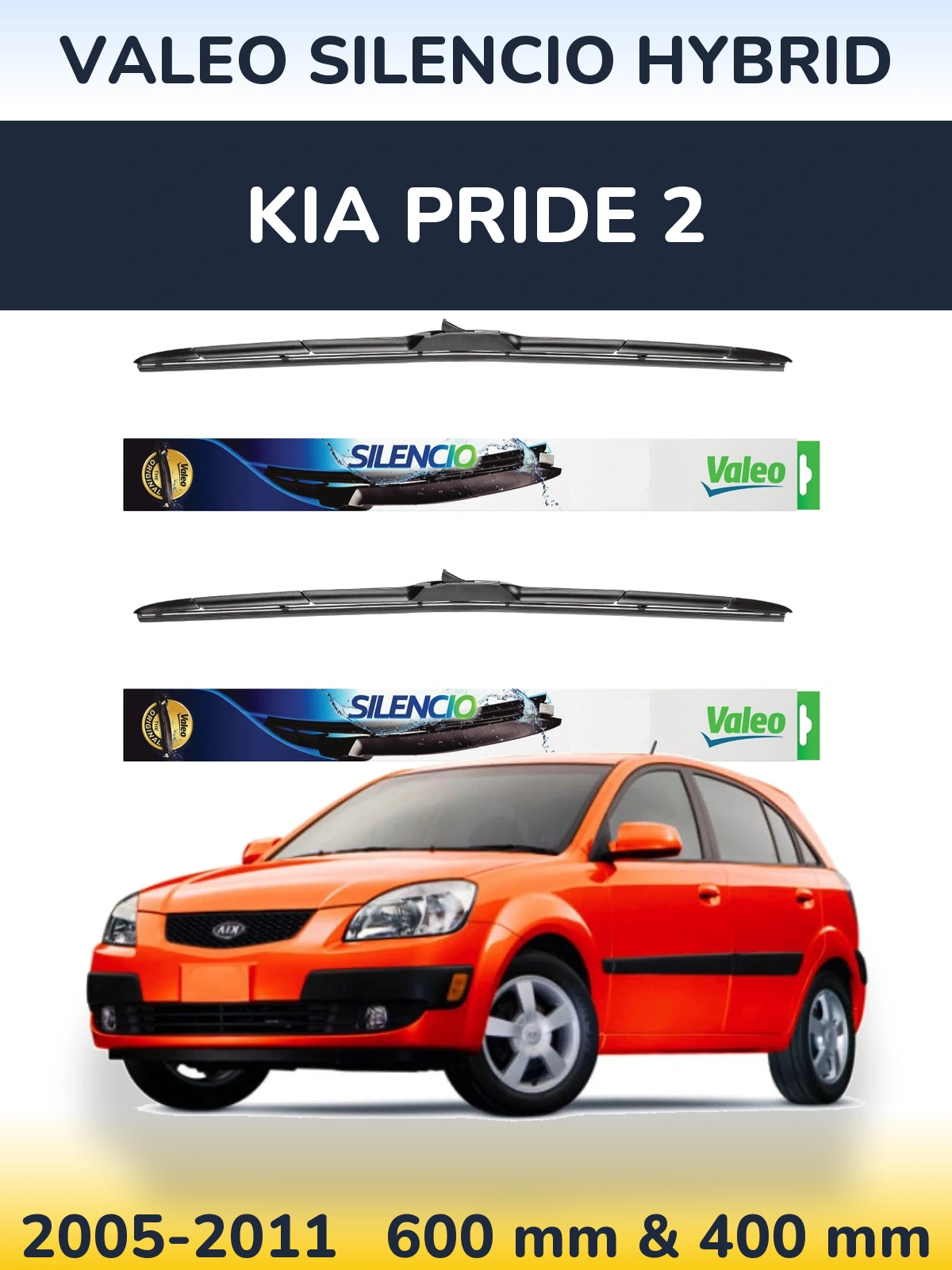Комплект передних дворников Valeo Silencio Hybrid 600 & 400 мм для KIA Pride 2 2005-2011