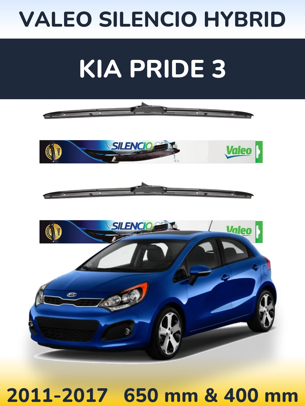 Комплект передних дворников Valeo Silencio Hybrid 650 & 400 мм для KIA Pride 3 2011-2017