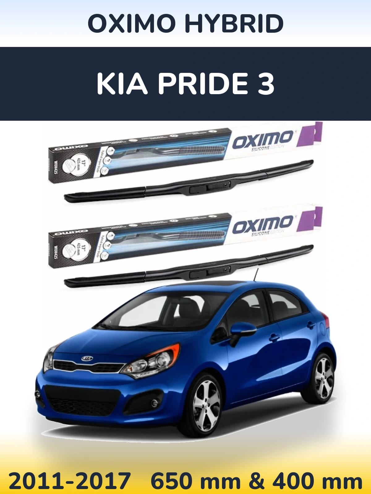 Front wiper blade set Oximo Hybrid 650 & 400 mm for KIA Pride 3 2011-2017